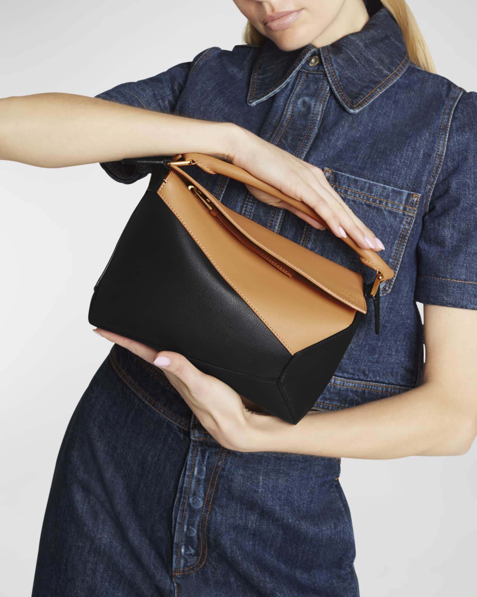 Loewe Puzzle Edge Small Top Handle Bag in Bicolor Leather Neiman