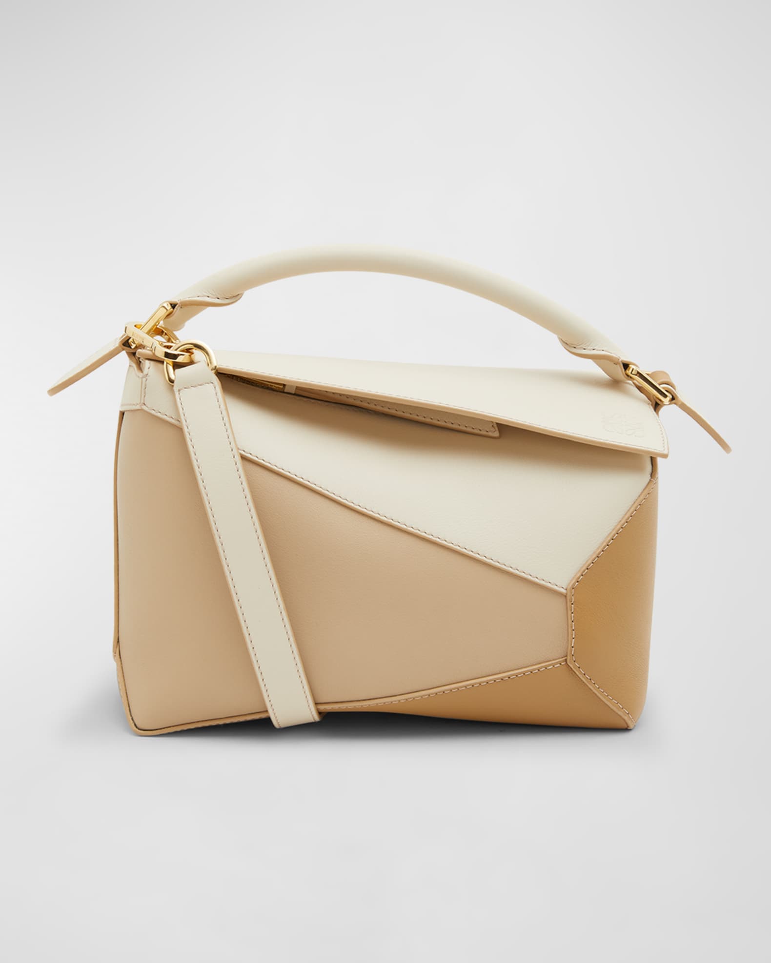 Puzzle Small Leather Shoulder Bag in Beige - Loewe