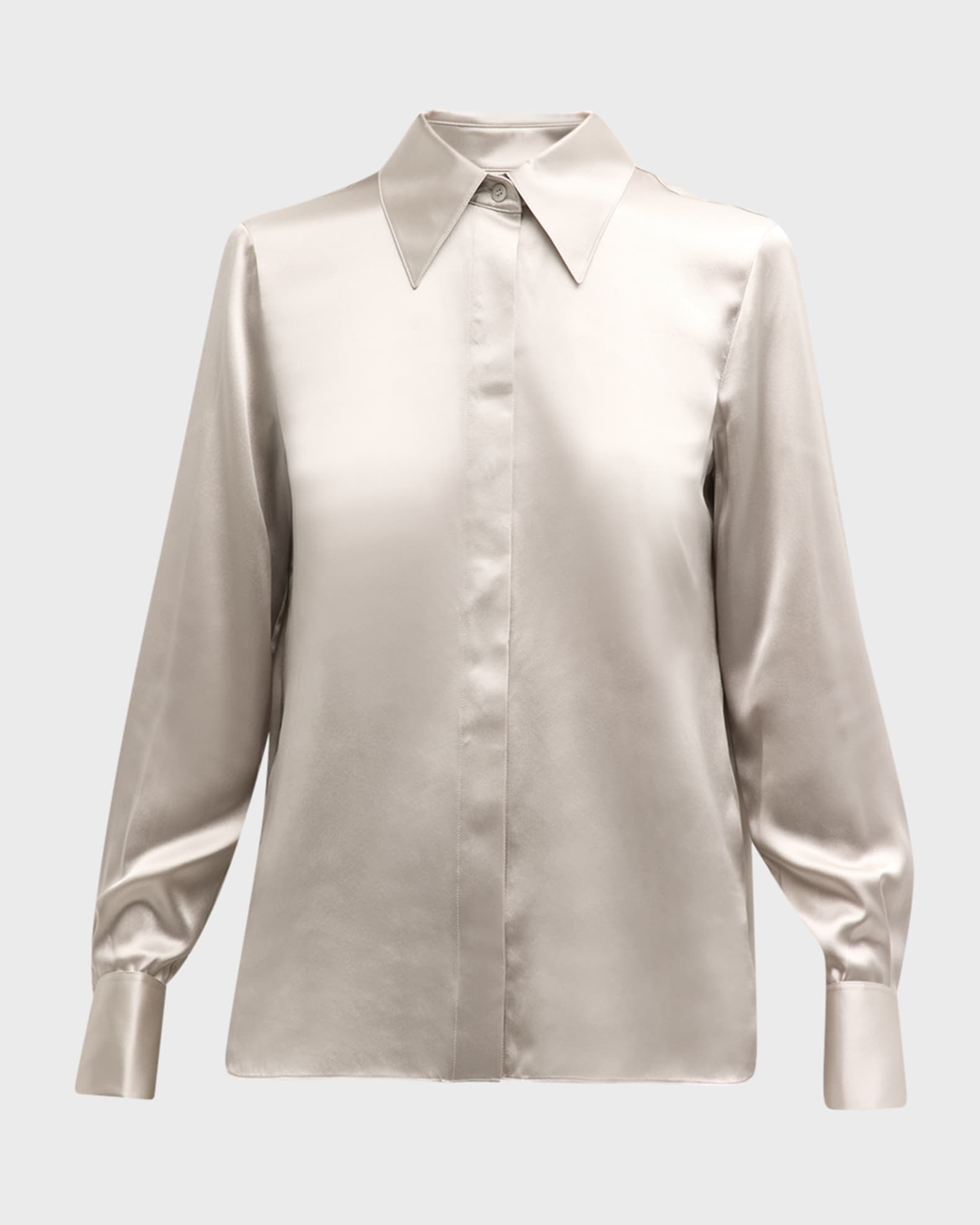 Lafayette 148 New York Spread-Collar Silk Charmeuse Blouse | Neiman Marcus
