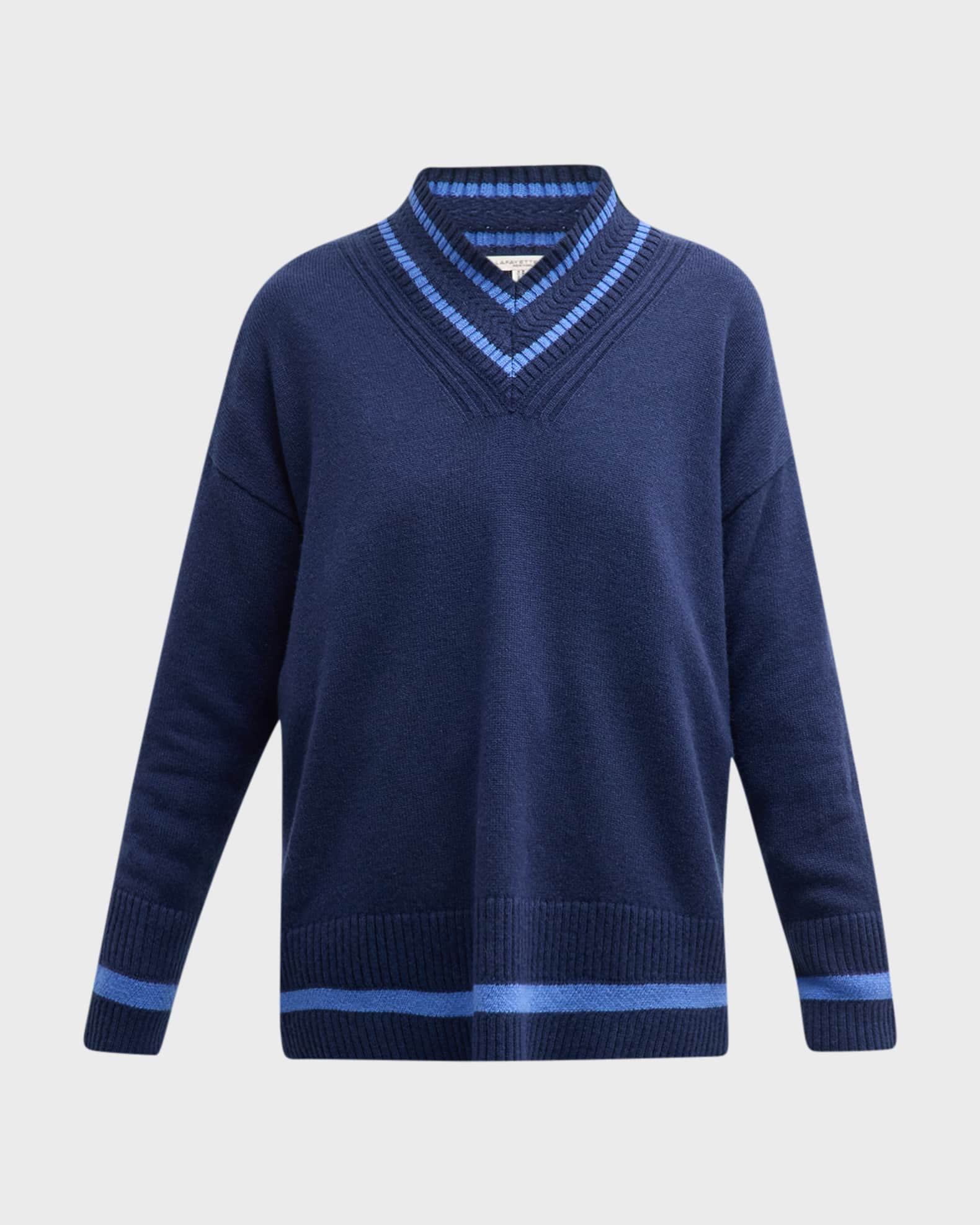 Striped trim on sale v neck sweater
