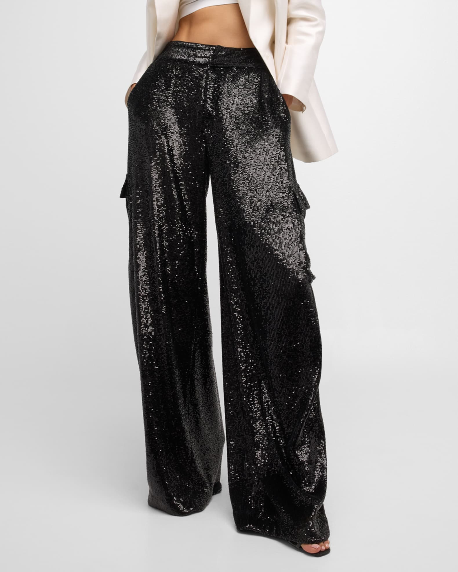 Black Sequin Wide Leg Pants