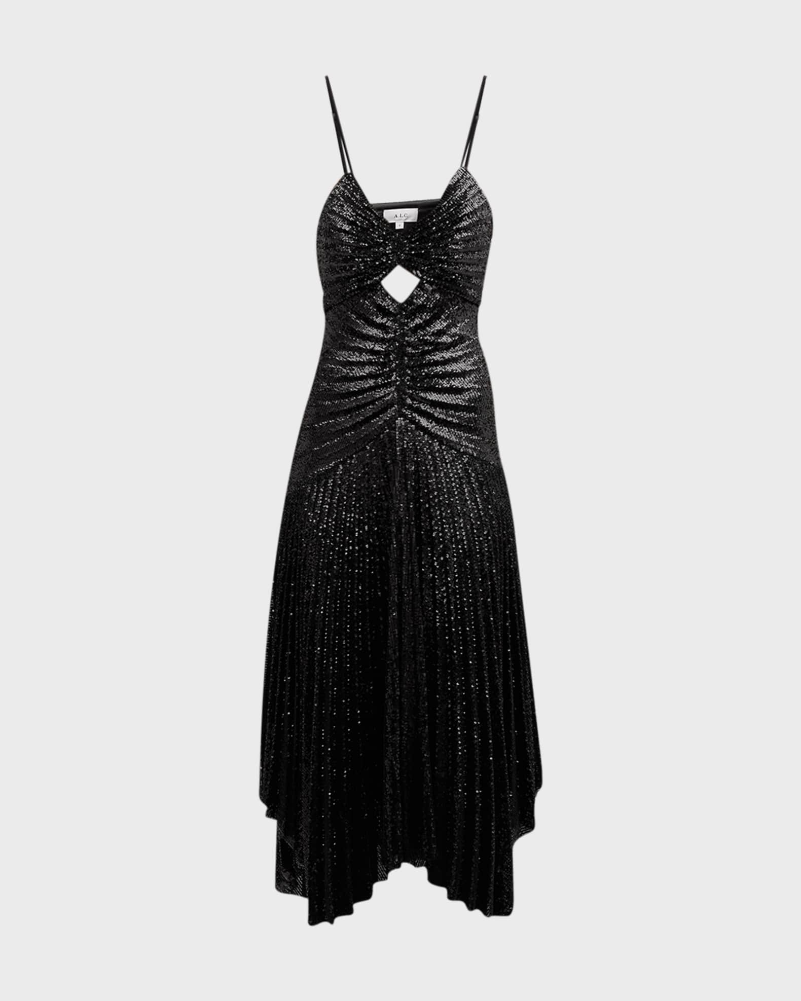 A.L.C. Lou Pleated Sparkly A-Line Midi Dress | Neiman Marcus
