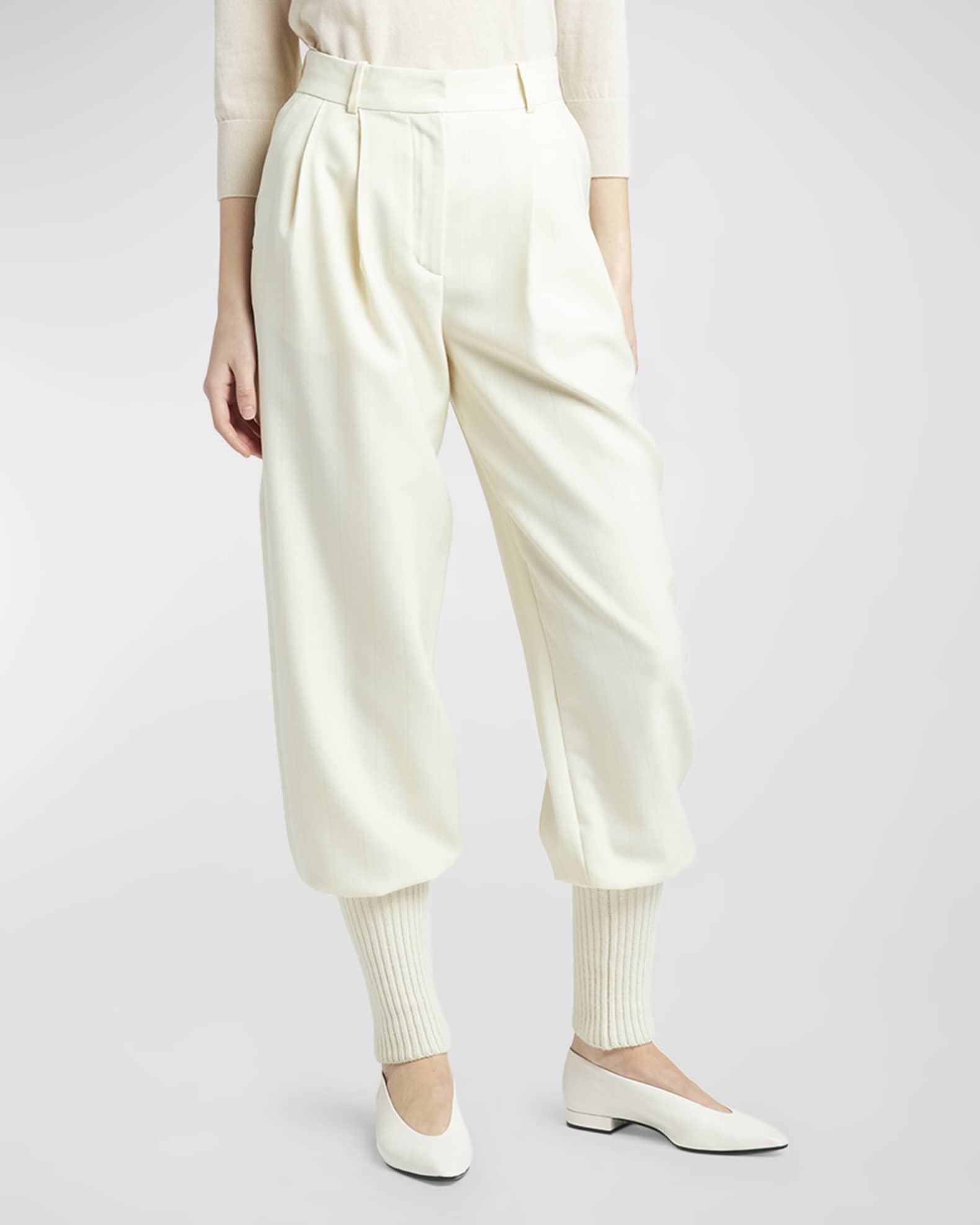 Loro Piana Carmy Balloon Trousers with Modern Wool Cuffs