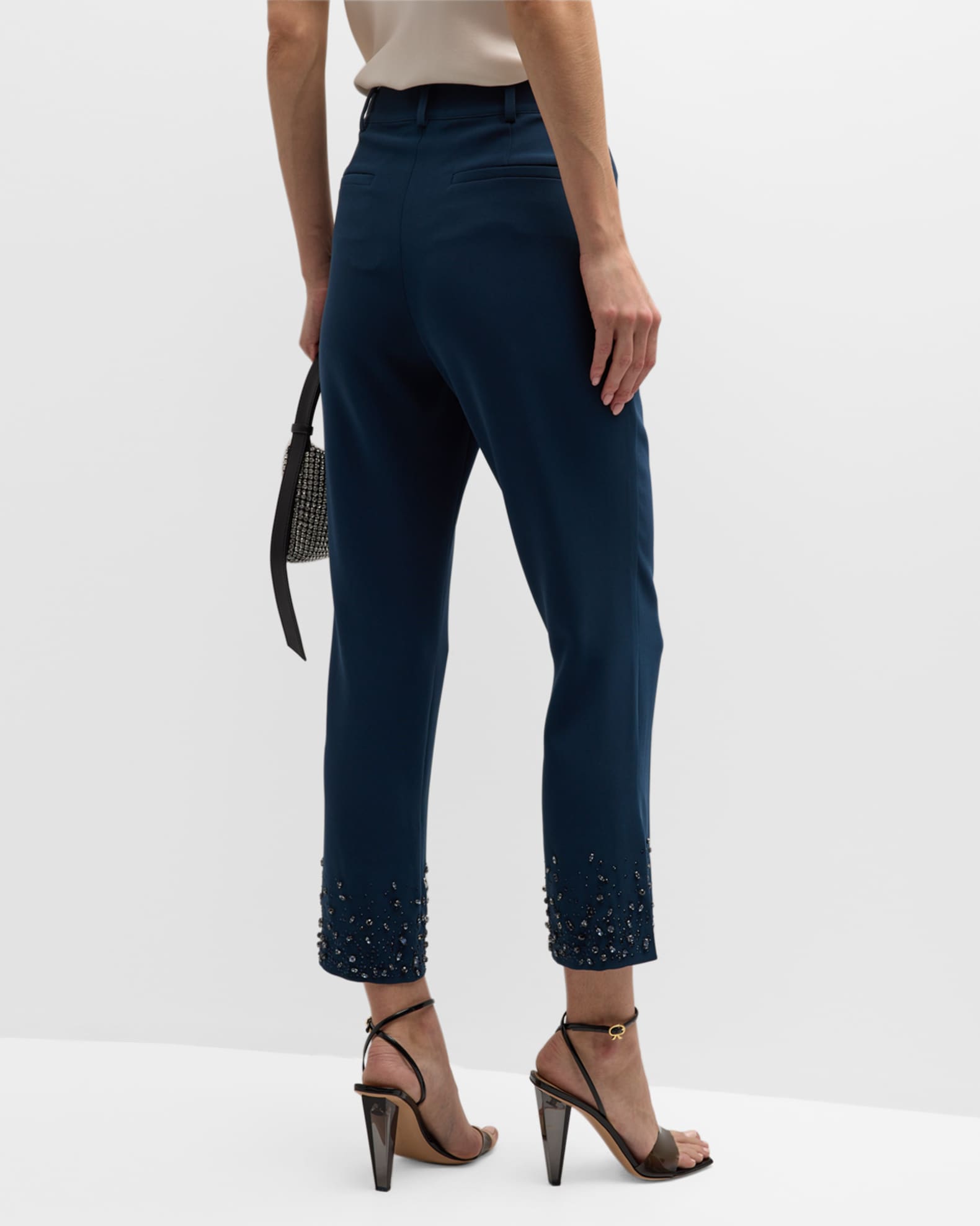 Cinq a Sept Kerry Rhinestone Crackle Cropped Pants | Neiman Marcus