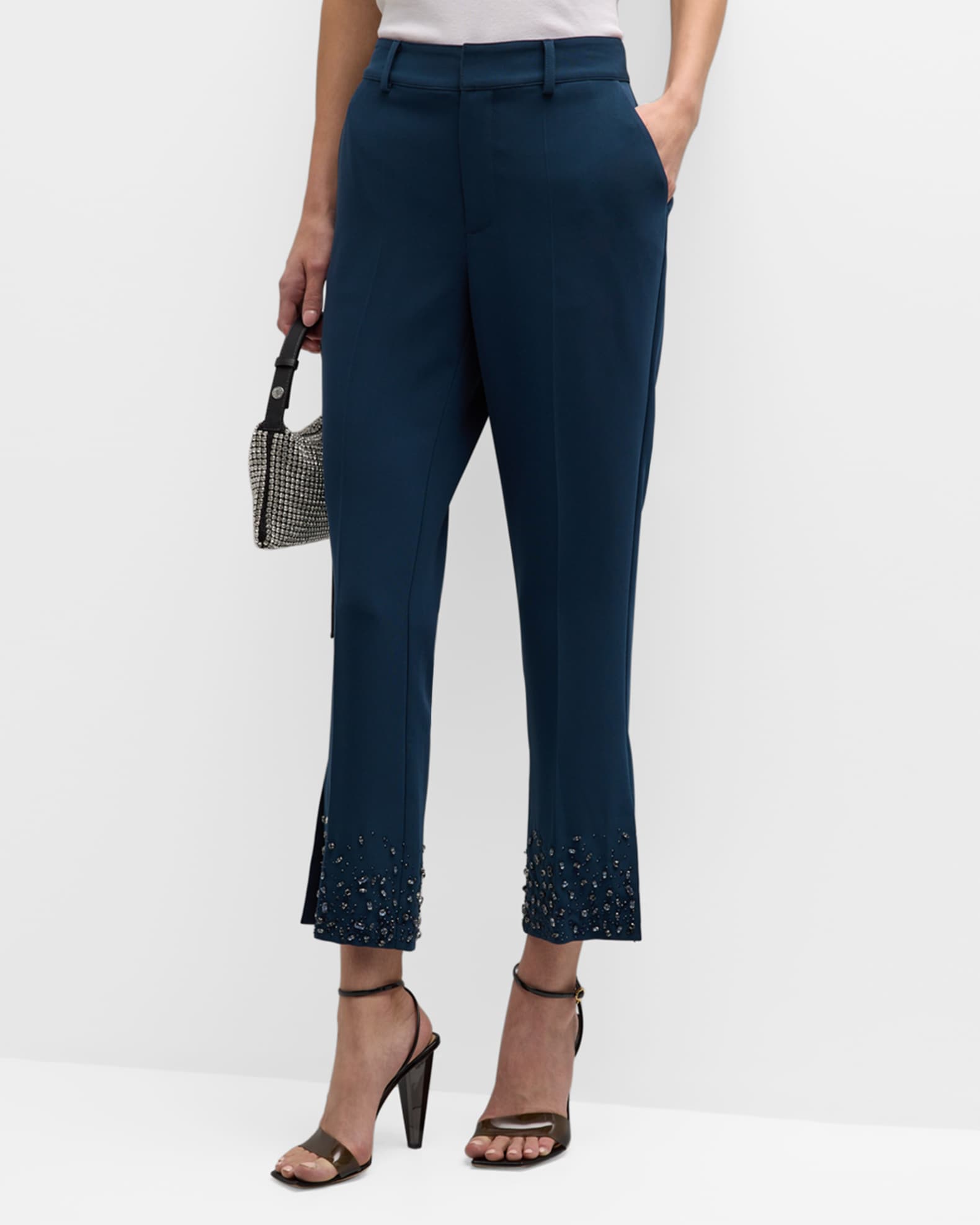 Cinq a Sept Kerry Rhinestone Crackle Cropped Pants | Neiman Marcus
