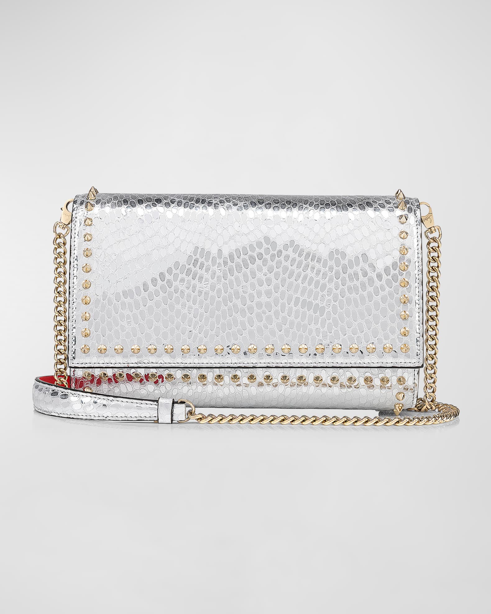 Christian Louboutin Paloma Clutch in Metallic Leather with Spikes 