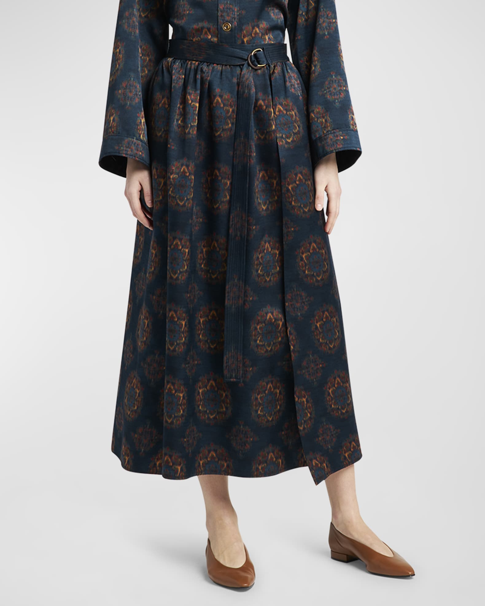 Loro Piana Isabel Rosette Print Belted Maxi Skirt | Neiman Marcus