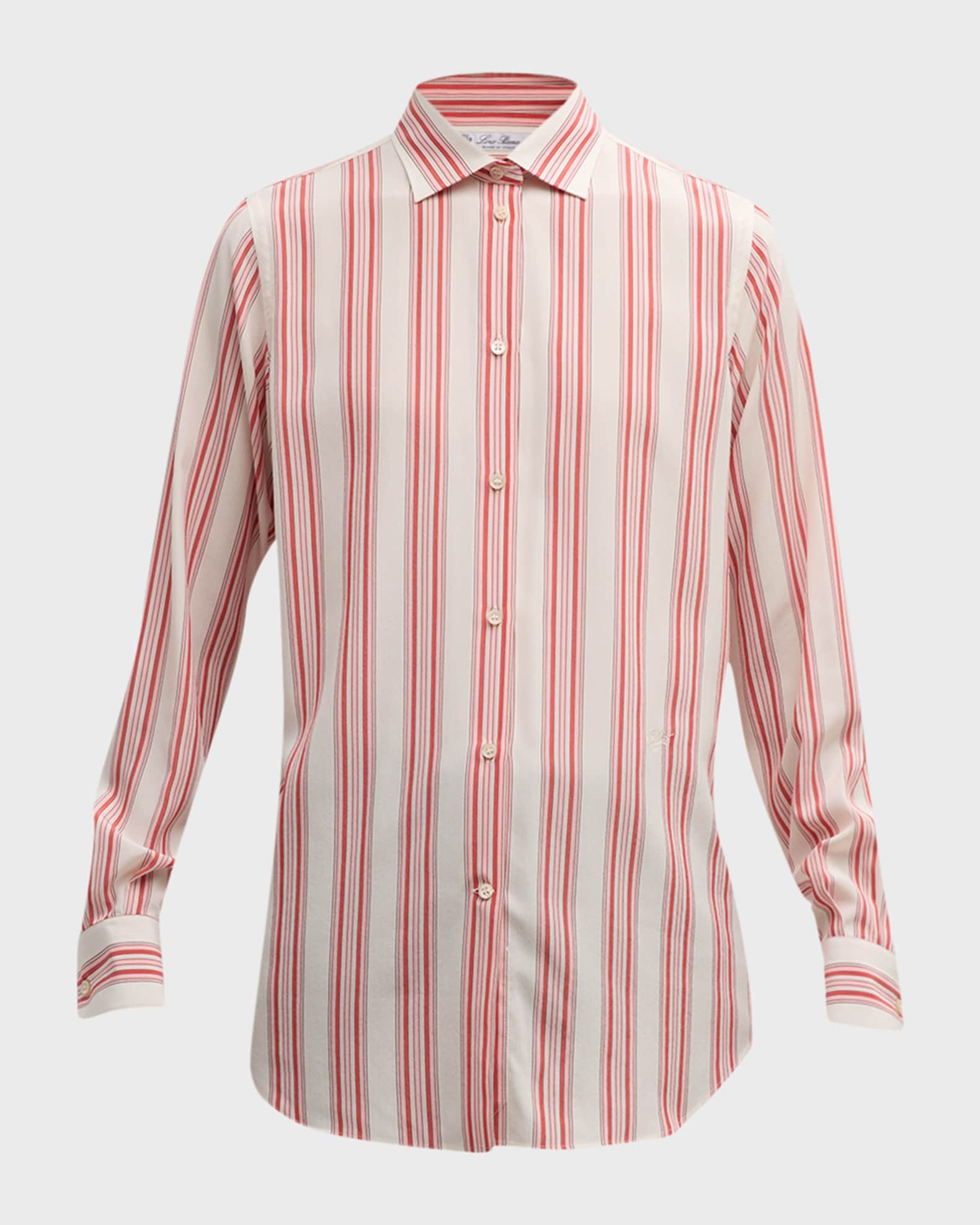 Loro Piana Kara Varied Stripes Cotton-Silk Collared Shirt | Neiman Marcus