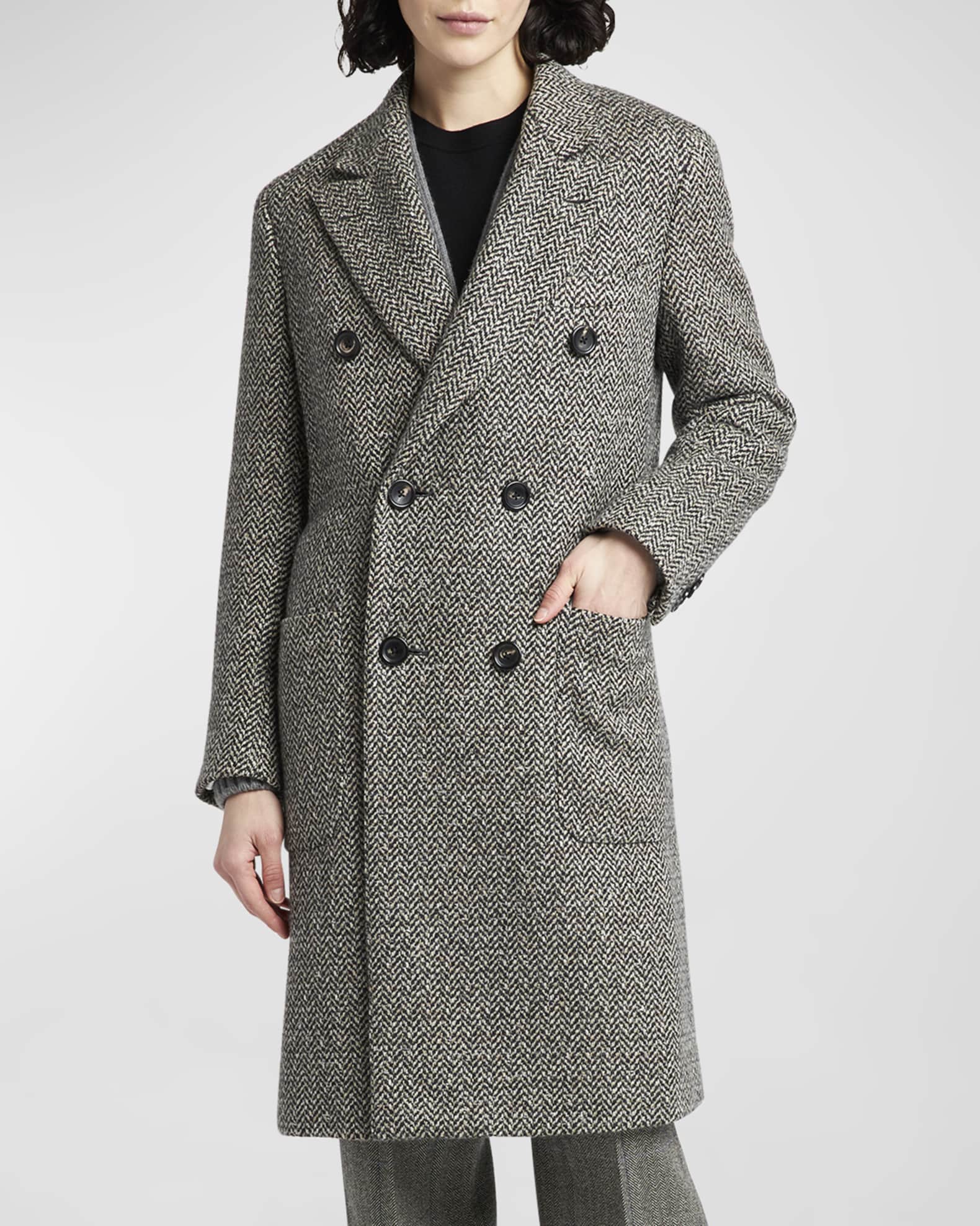 Herringbone wool cashmere new arrivals blend trench coat
