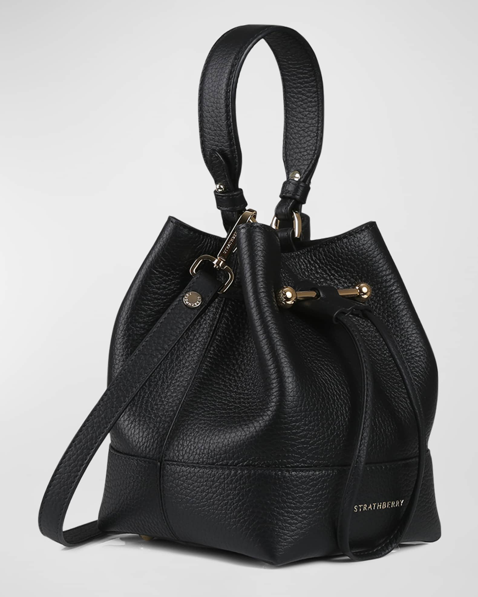 AUTH NWT $555 Strathberry Lana Osette Midi Black Pebbled Leather Bucket Bag  NEW