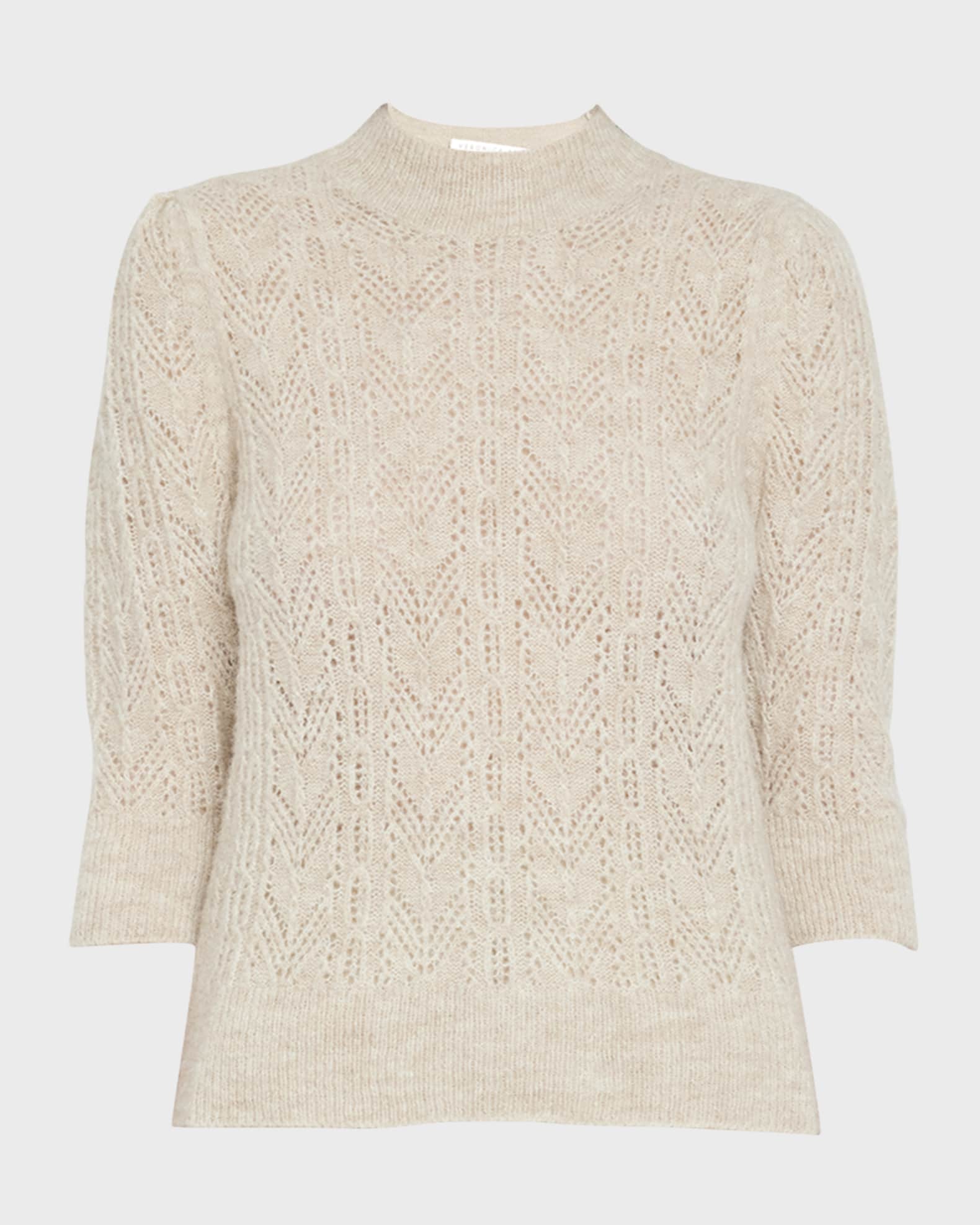 Veronica Beard Grinney Pointelle Knit Mock Neck Sweater | Neiman Marcus