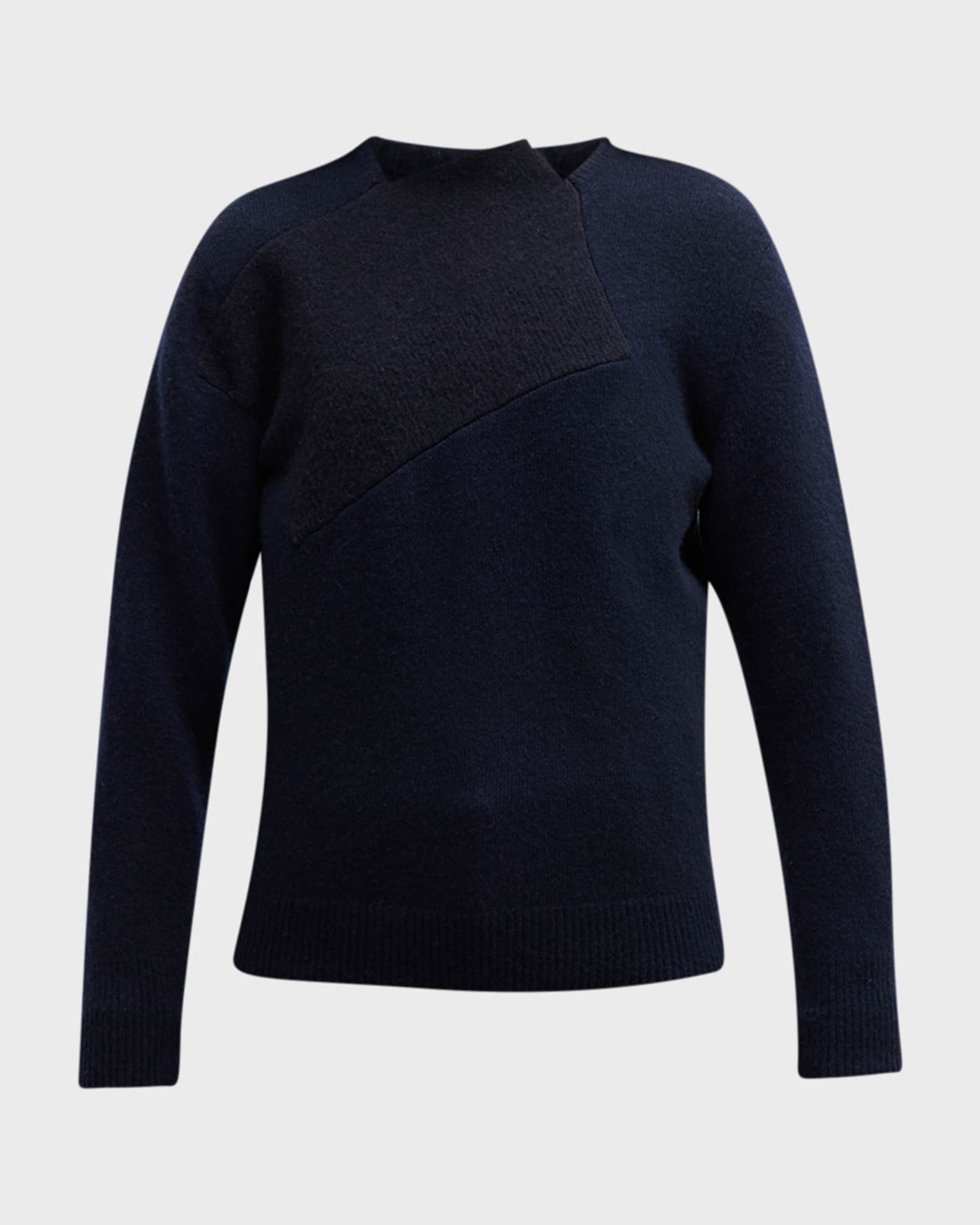 THE ROW Enid Shrunken Wool Cashmere Top with Contrast Patch