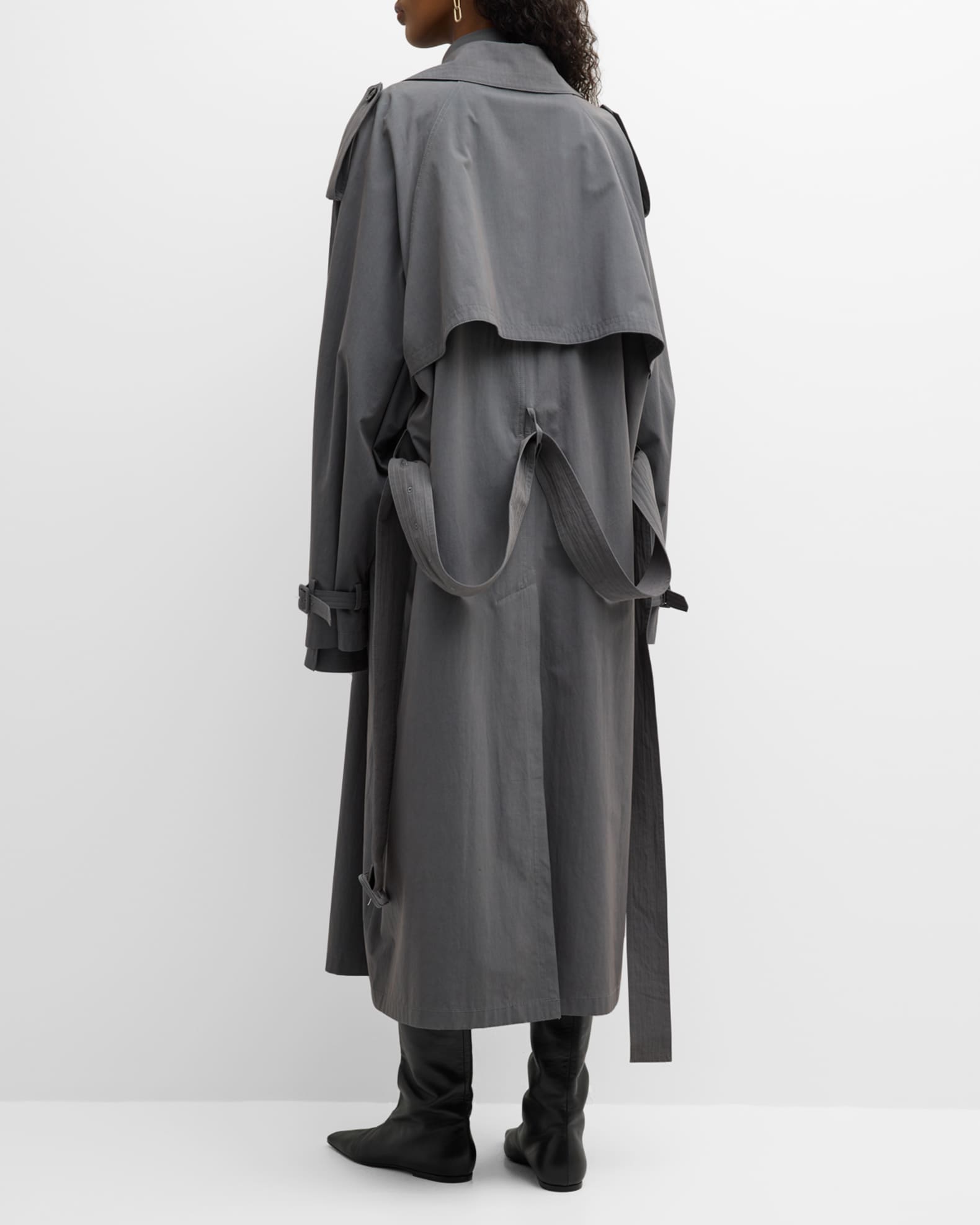 A424. Cream Button-Front Belted Long Trench Coat Dress