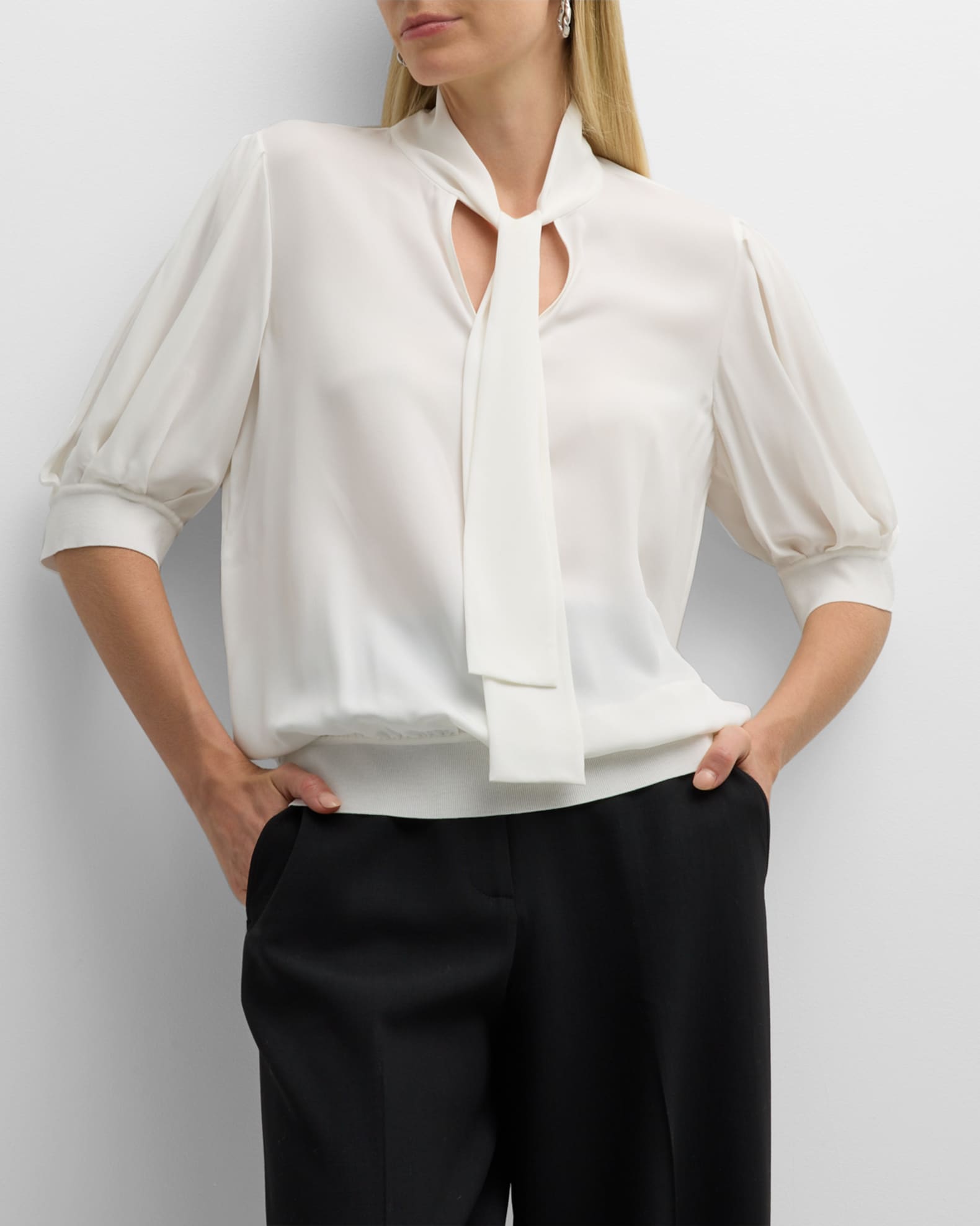 3/4 Sleeve Tie Neck Blouse main image 1