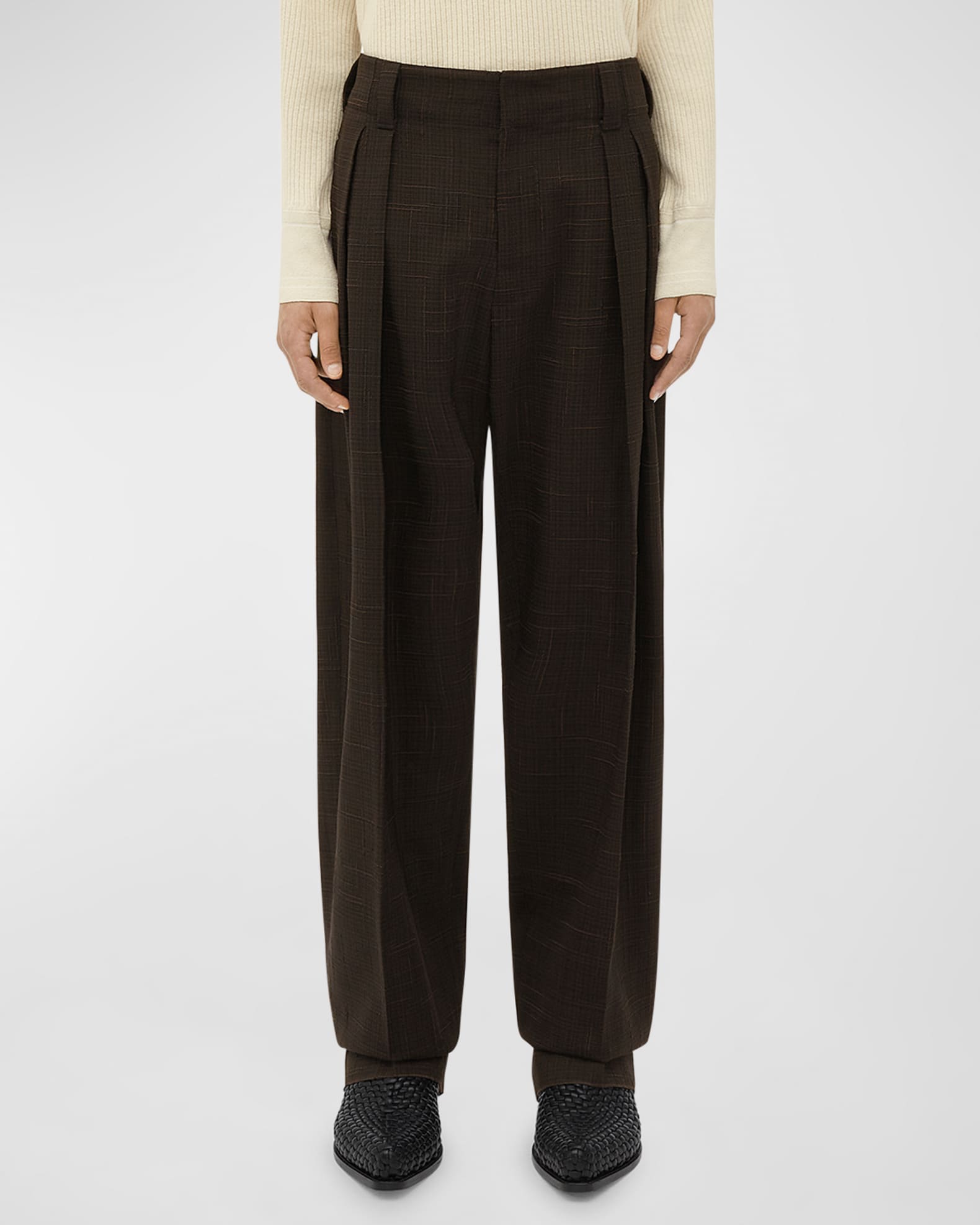 Bottega Veneta Men's Textured Double-Pleated Trousers | Neiman Marcus