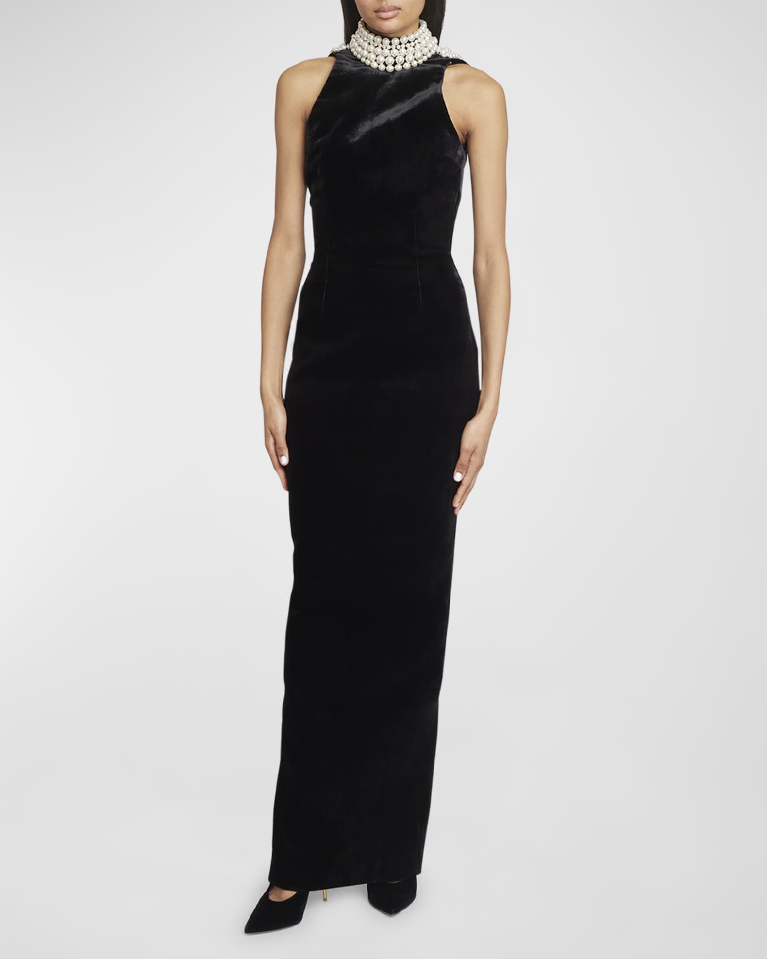 forord kamp Adept Balmain Velvet Halter Gown with Pearlescent Detail | Neiman Marcus