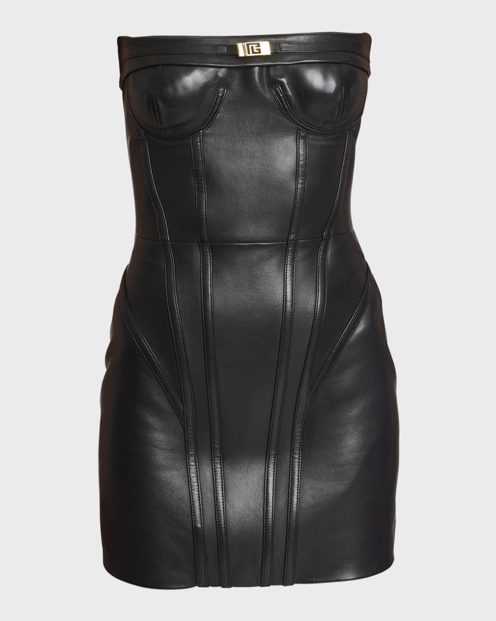 Balmain Leather Bustier Mini Dress Neiman Marcus
