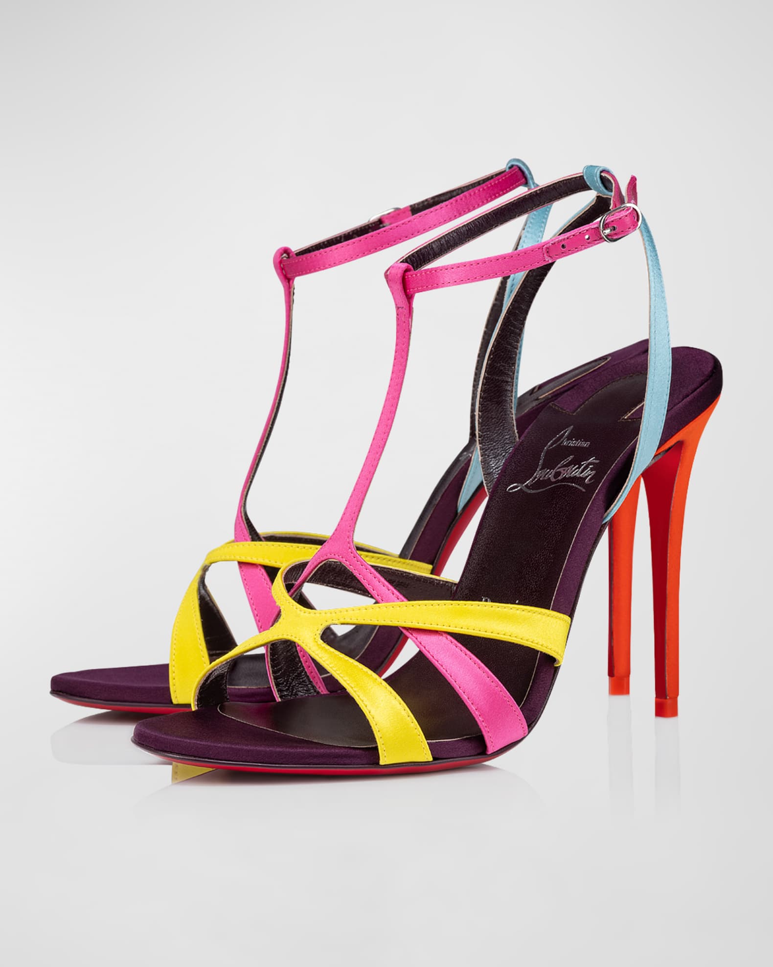 Christian Louboutin Tangueva Colorblock T-Strap Red Sole Sandals - Bergdorf  Goodman