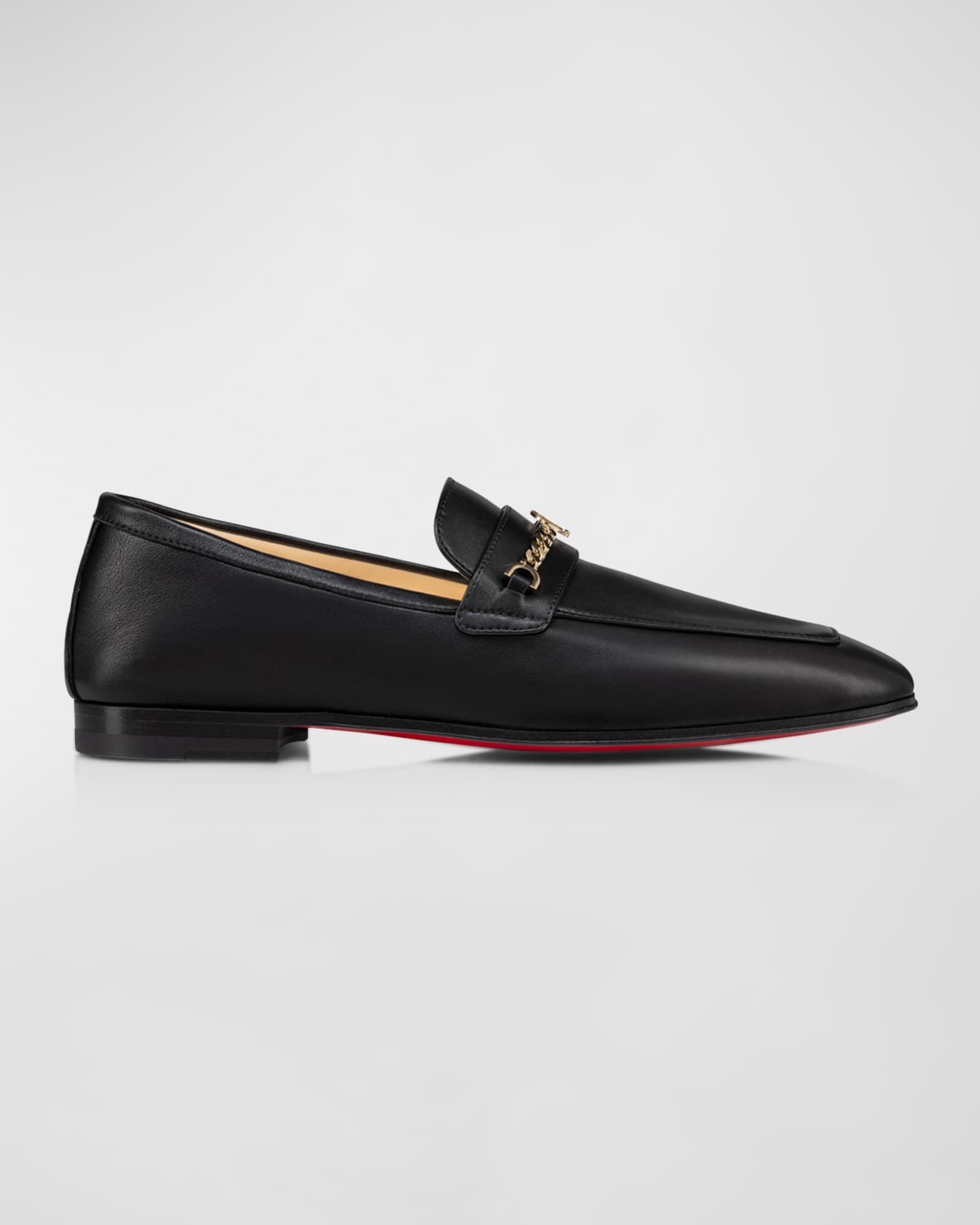 Men's Gold Chain Loafers Slip on Patent Leather Red Sole Dress Shoes 9 M US / Black