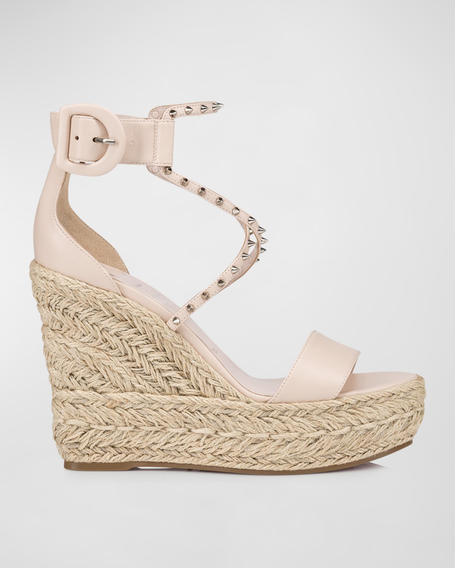 Christian Louboutin Leather Spikes Red Sole Wedge Espadrilles
