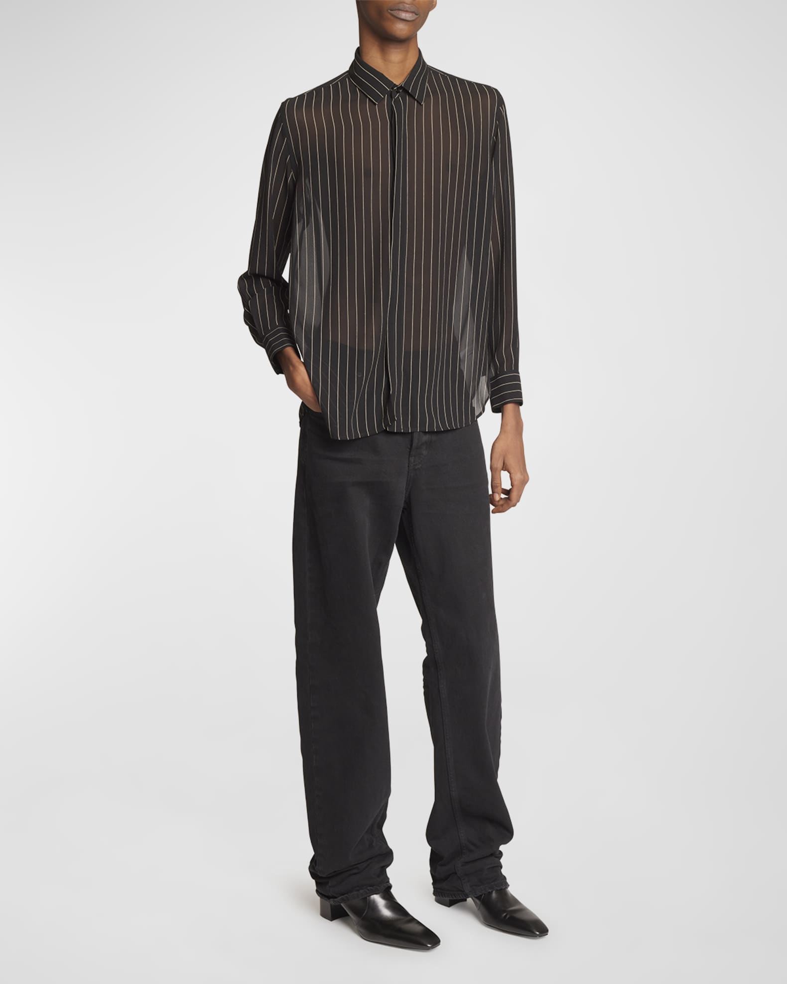 Saint Laurent Men's Yves Striped Georgette Dress Shirt