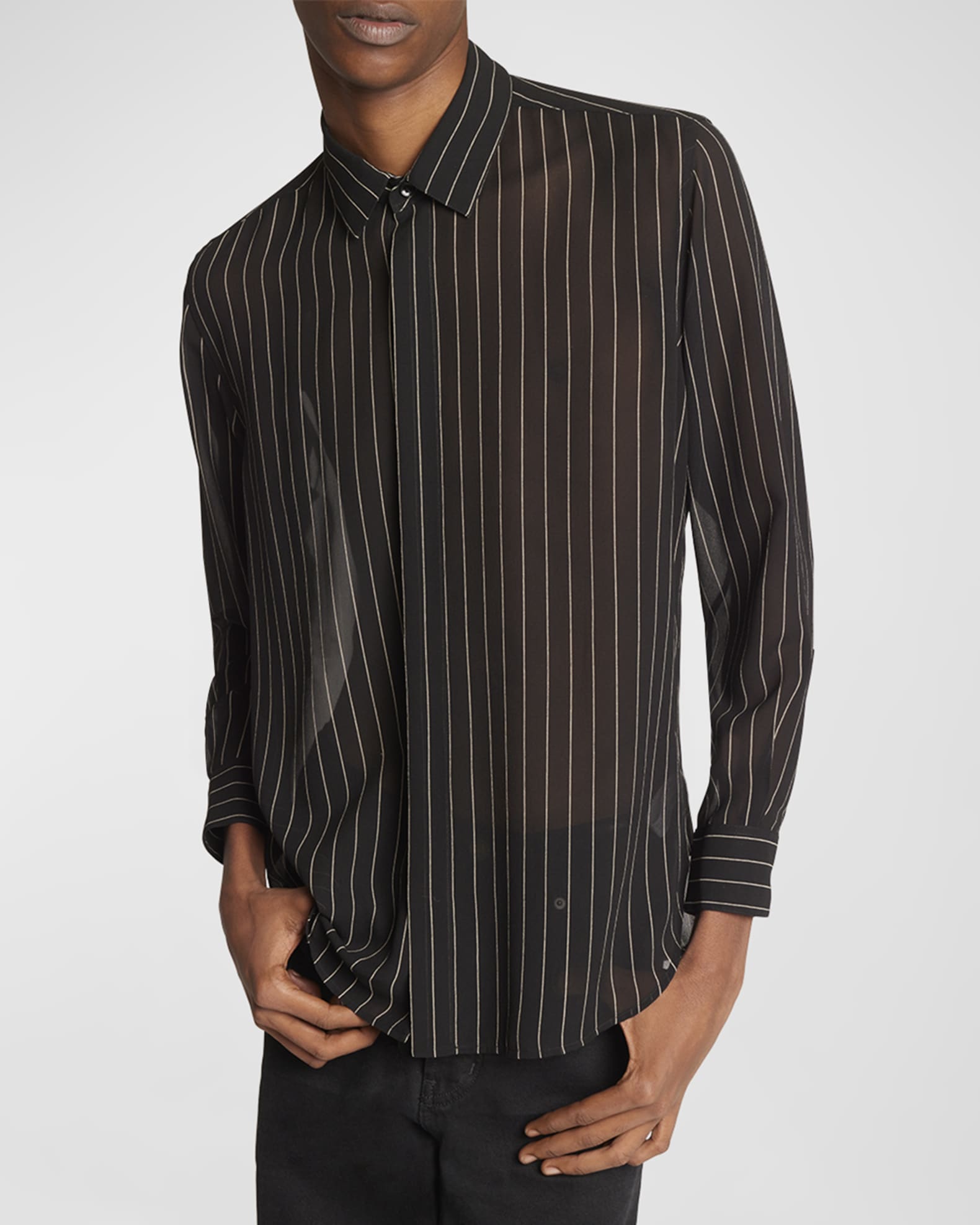 Saint Laurent Men's Yves Striped Georgette Dress Shirt