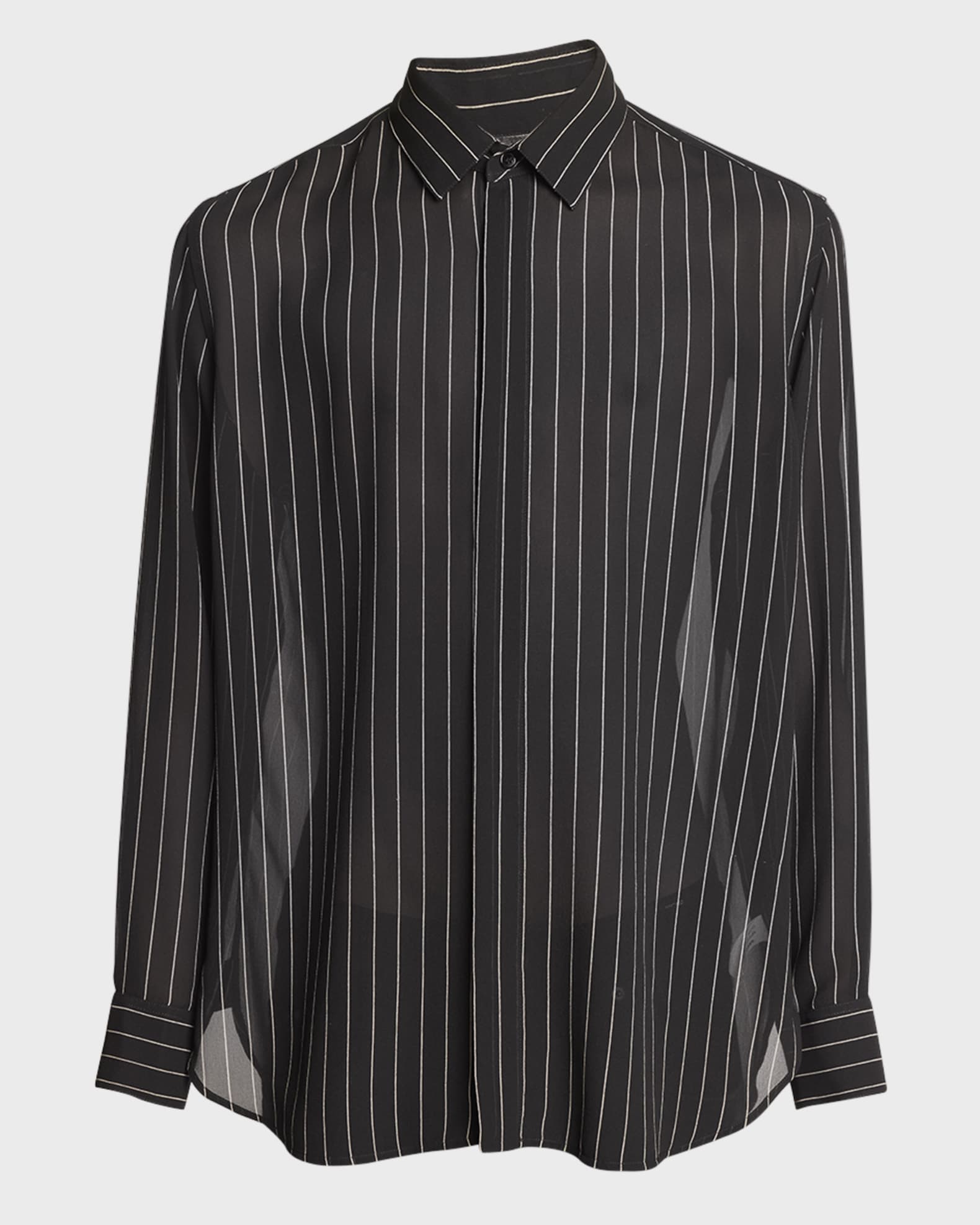 Saint Laurent Men's Yves Striped Georgette Dress Shirt