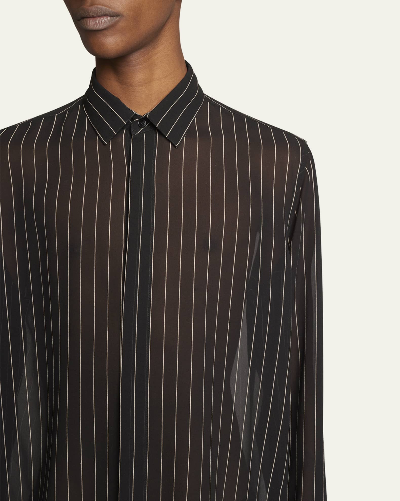 Saint Laurent Men's Yves Striped Georgette Dress Shirt
