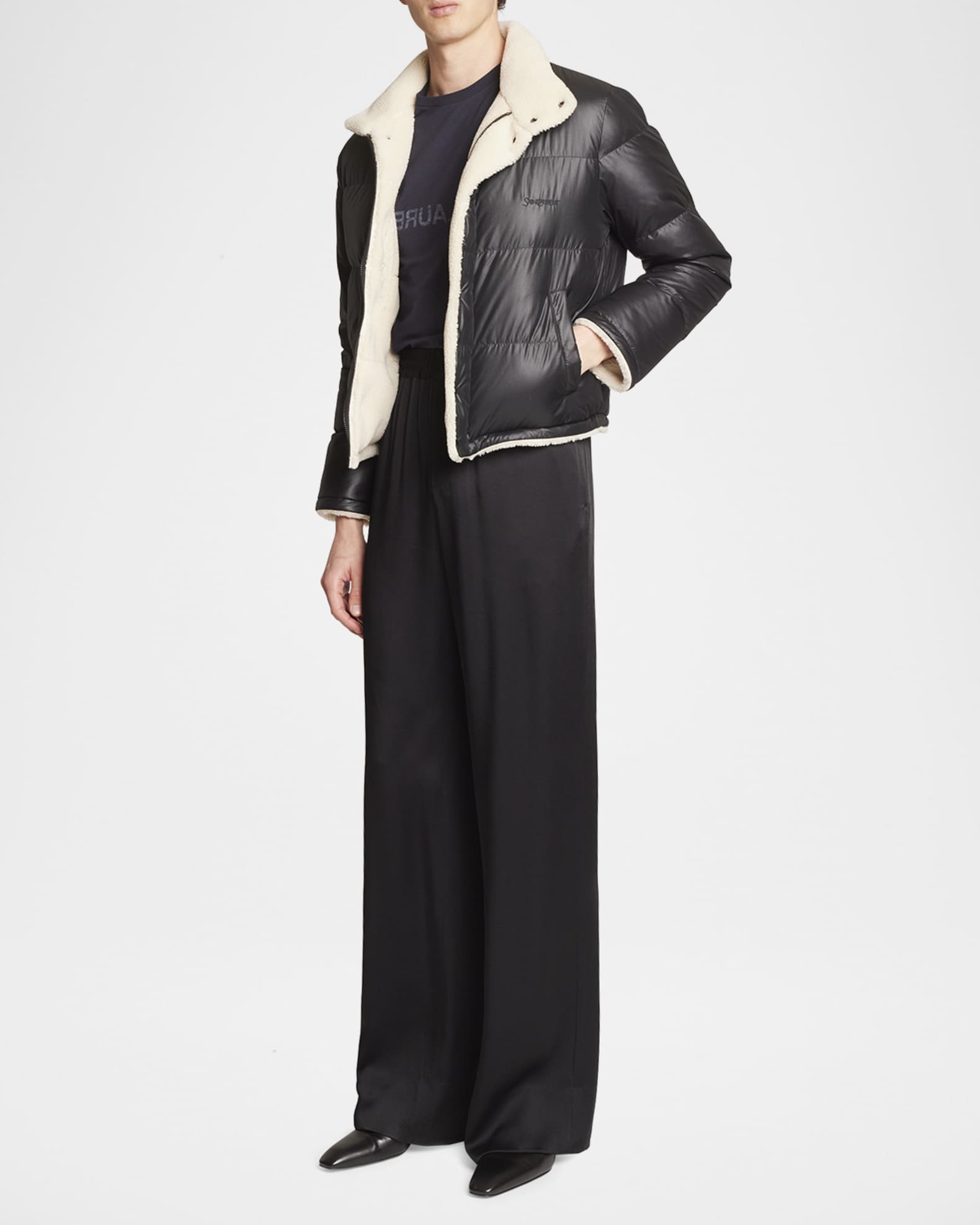 Saint Laurent Men's Faux Shearling Puffer Jacket | Neiman Marcus