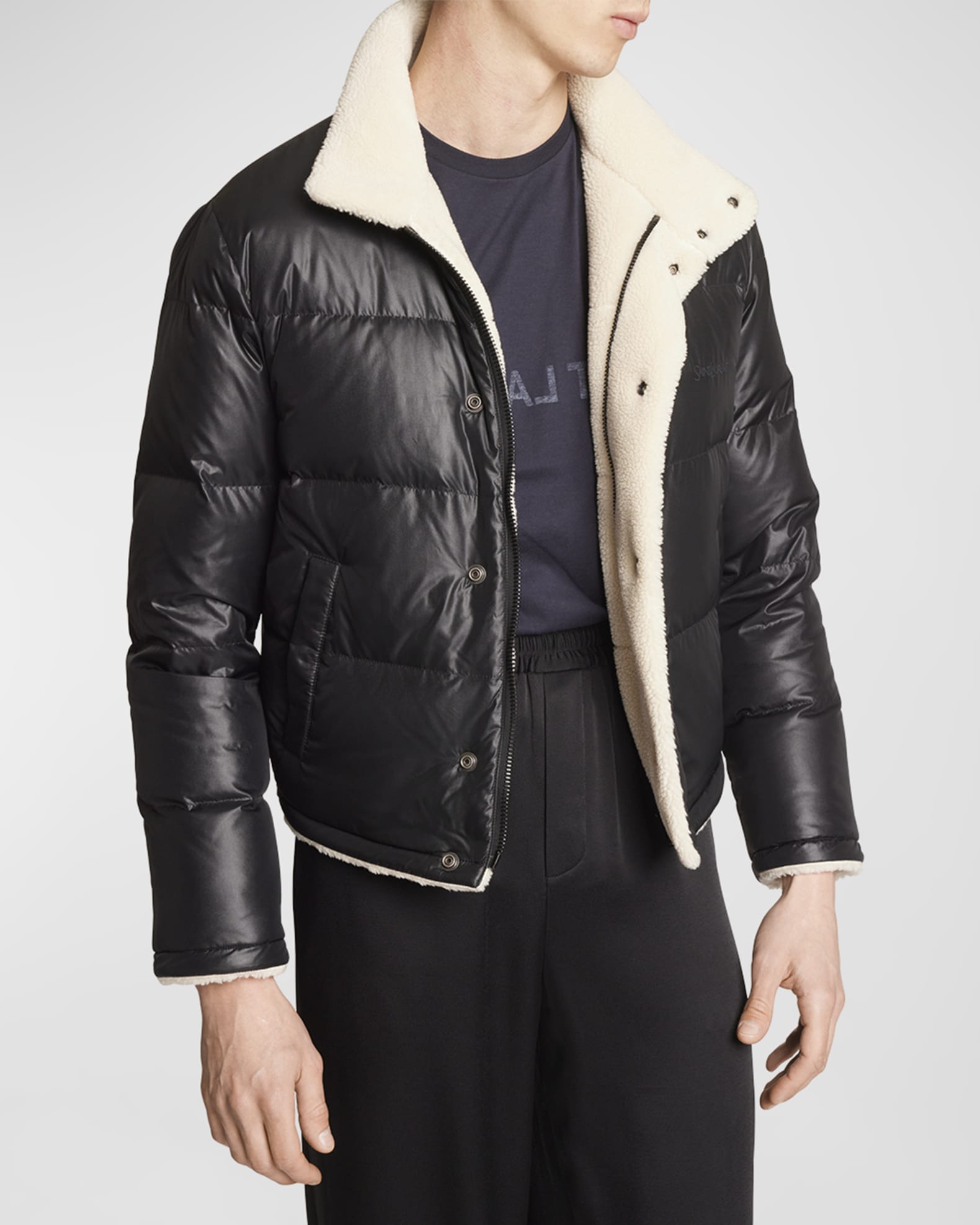 Saint Laurent Men s Faux Shearling Puffer Jacket Neiman Marcus