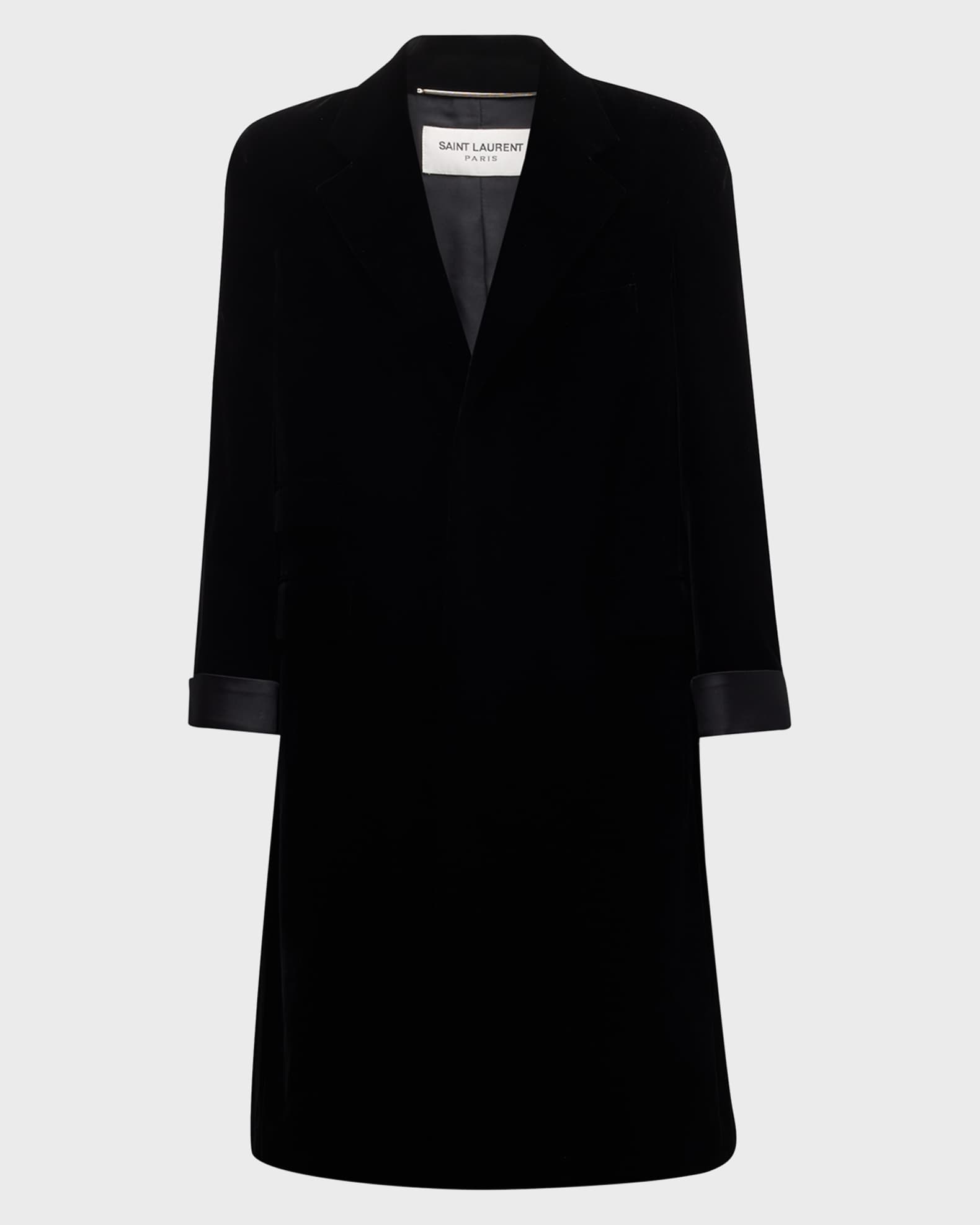 Saint Laurent Men's Oversized Satin-Trim Velvet Coat | Neiman Marcus