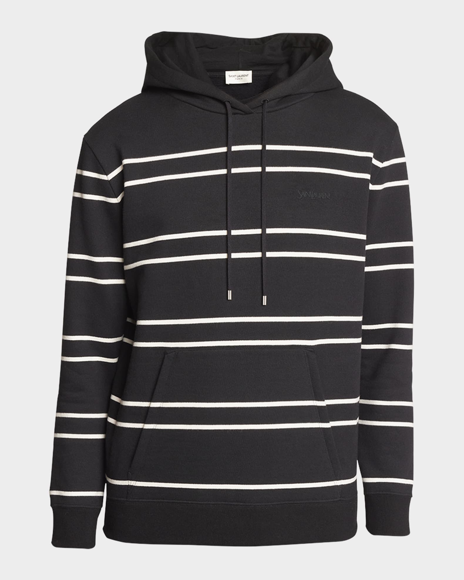 Saint Laurent Men's Embroidered Logo Stripe Hoodie