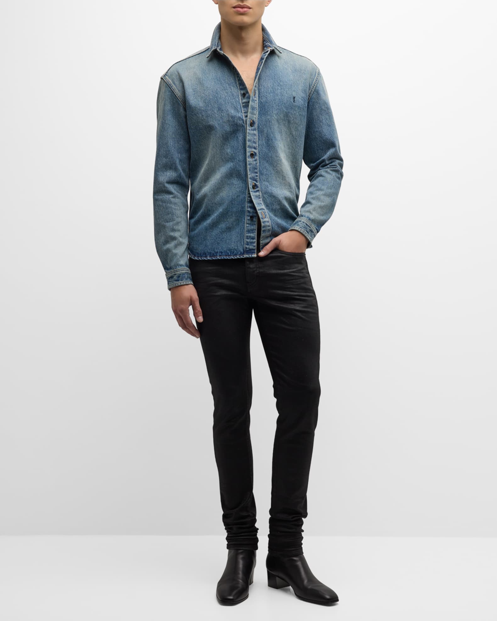 Saint Laurent Men s Denim Shirt Neiman Marcus