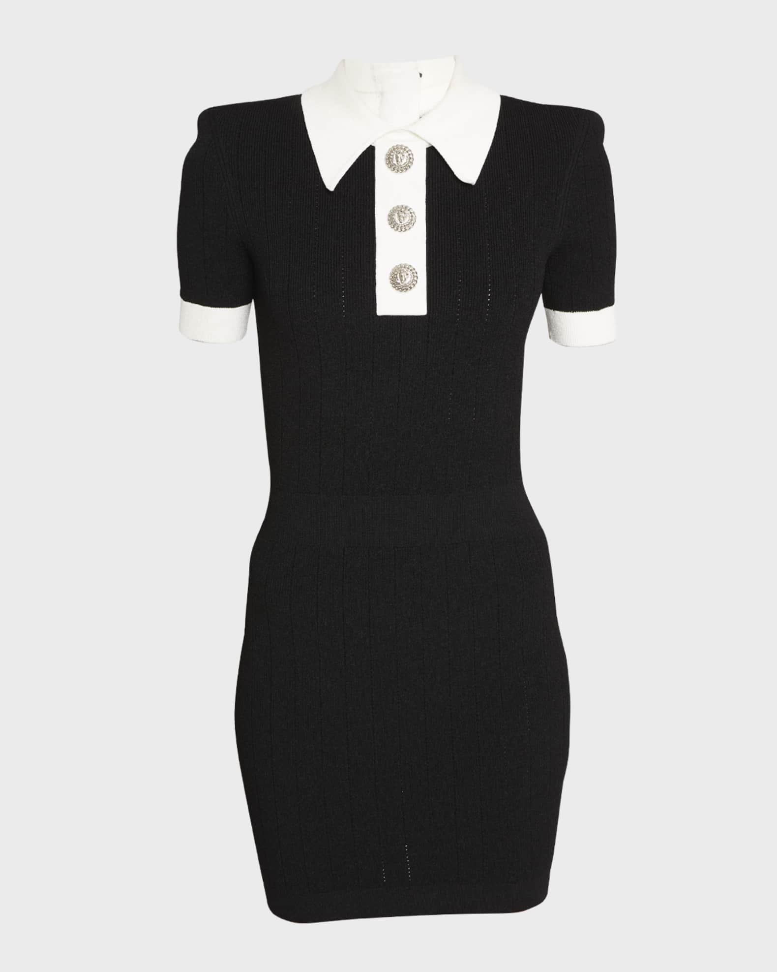 Balmain Short-Sleeve Pointelle-Knit Mini Polo Shirtdress | Neiman Marcus