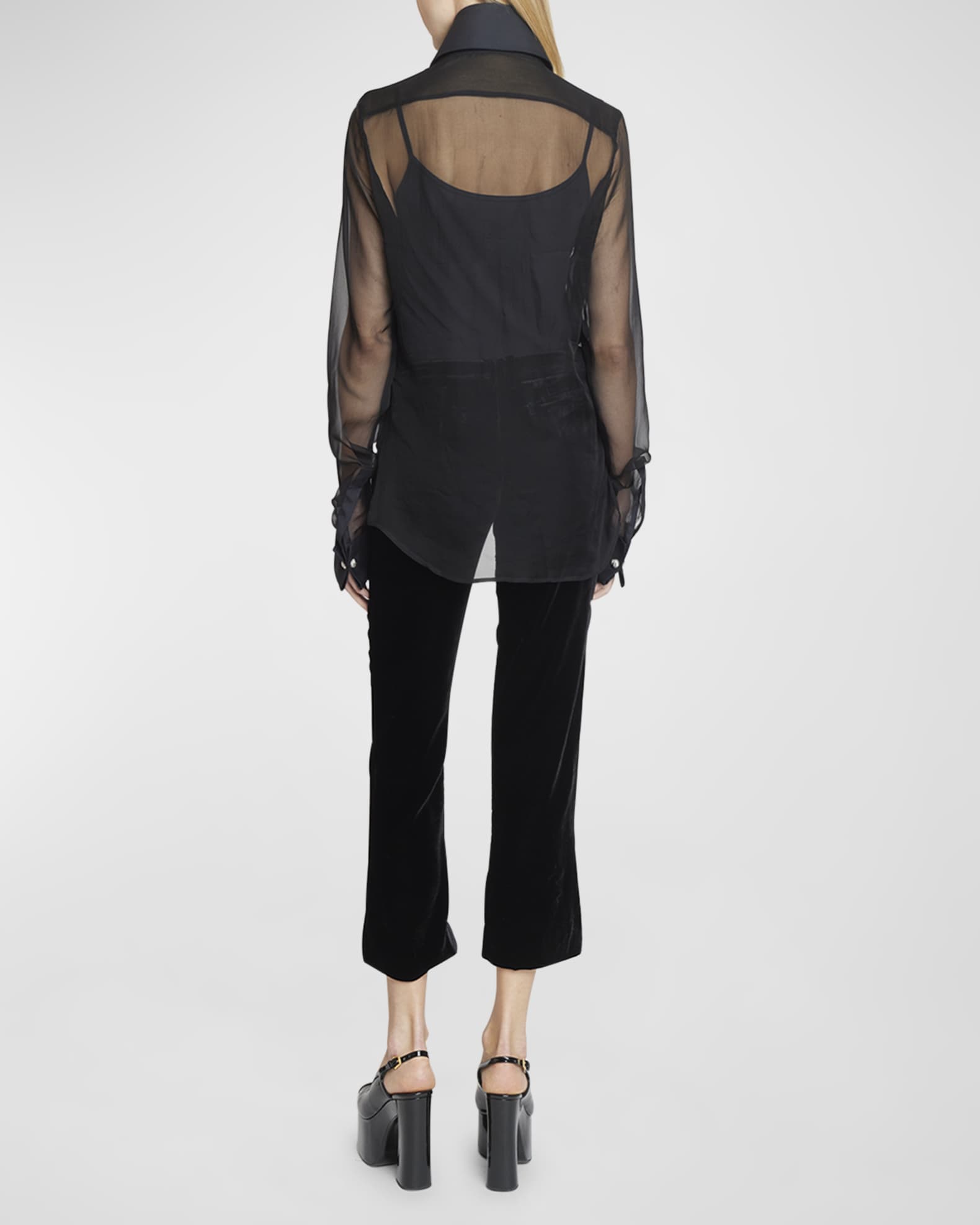 Balmain Sheer Silk Chiffon Collared Shirt | Neiman Marcus