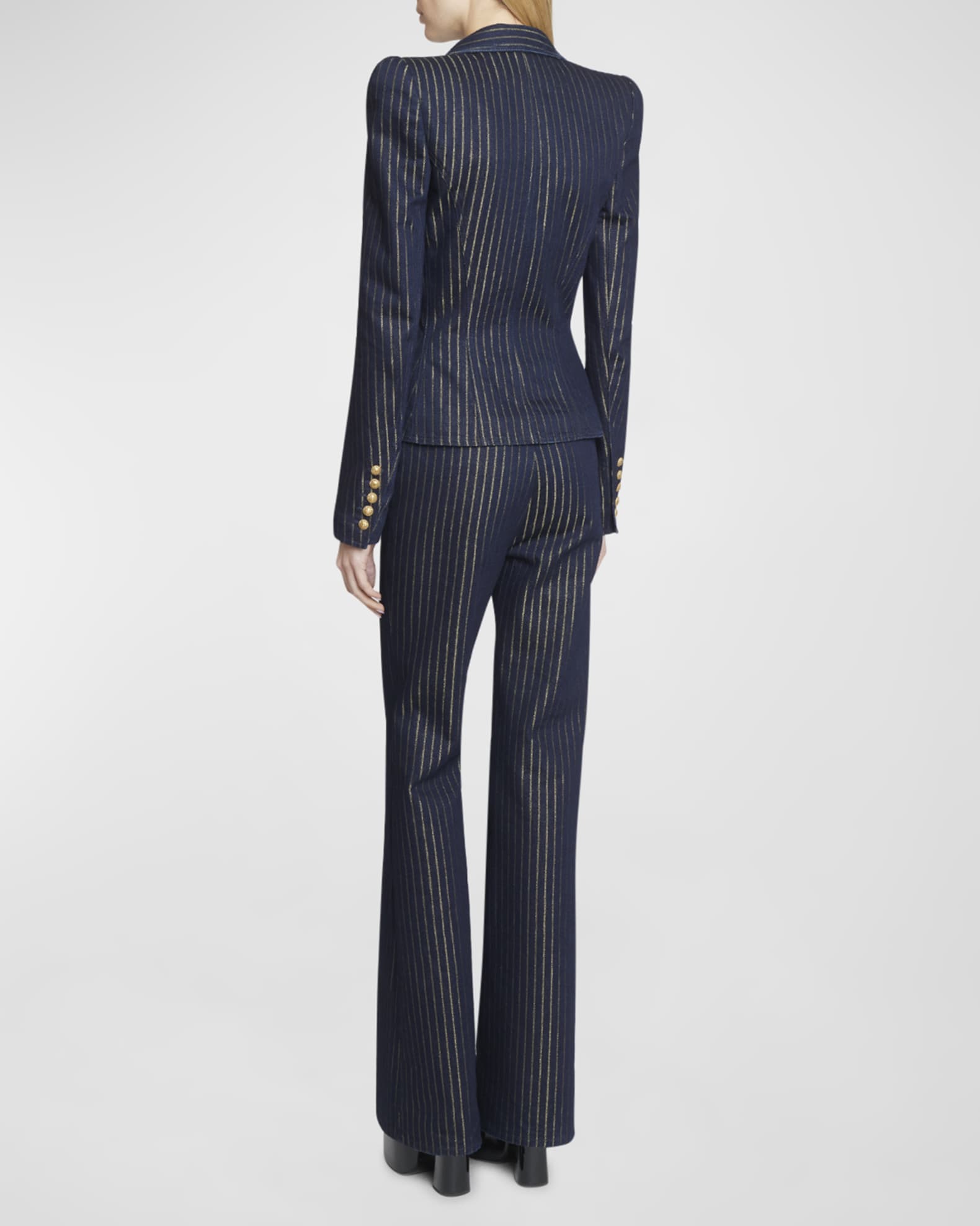【Balmain】フレア Lurex pinstripeジーンズ Flared Lurex® pinstripe jeans in blue - Balmain | Mytheresa
