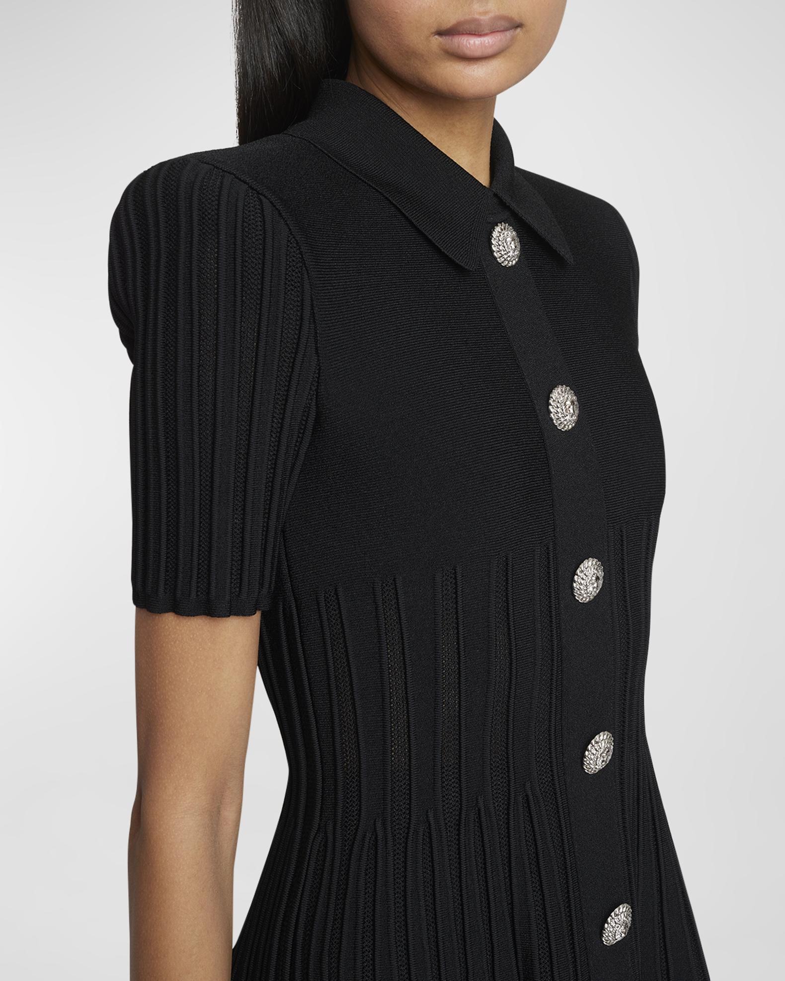 Balmain Short-Sleeve Button-Front Ribbed Knit Mini Shirtdress | Neiman ...