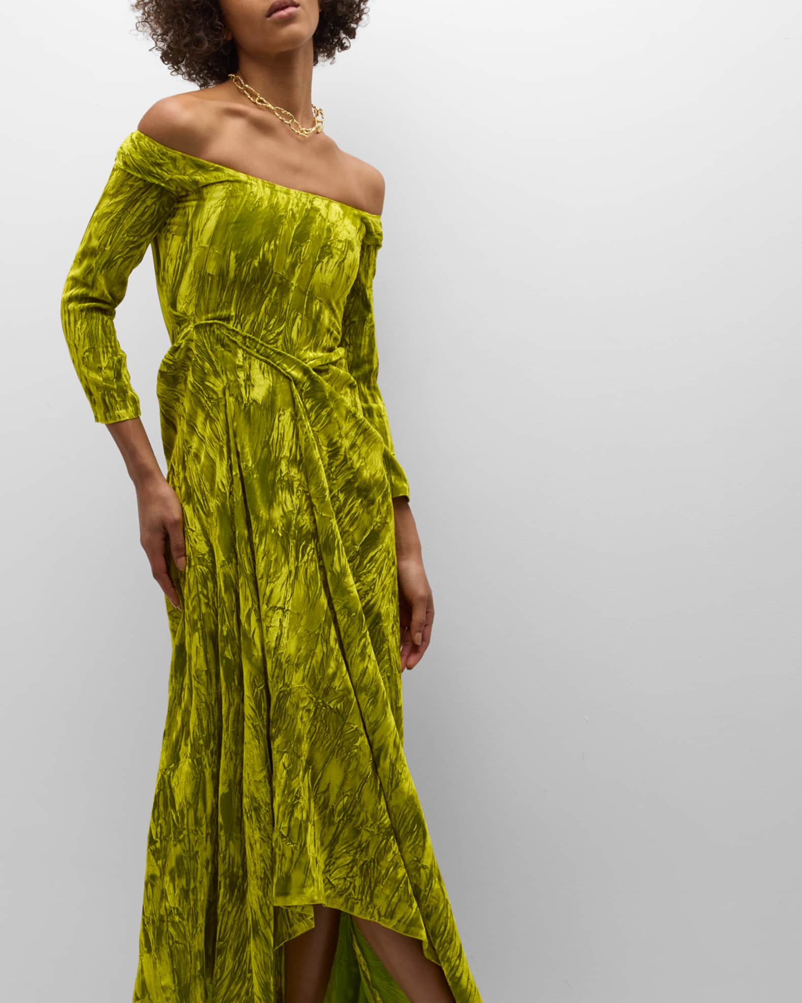 A.W.A.K.E. MODE Draped Velvet Off-The-Shoulder Dress | Neiman Marcus