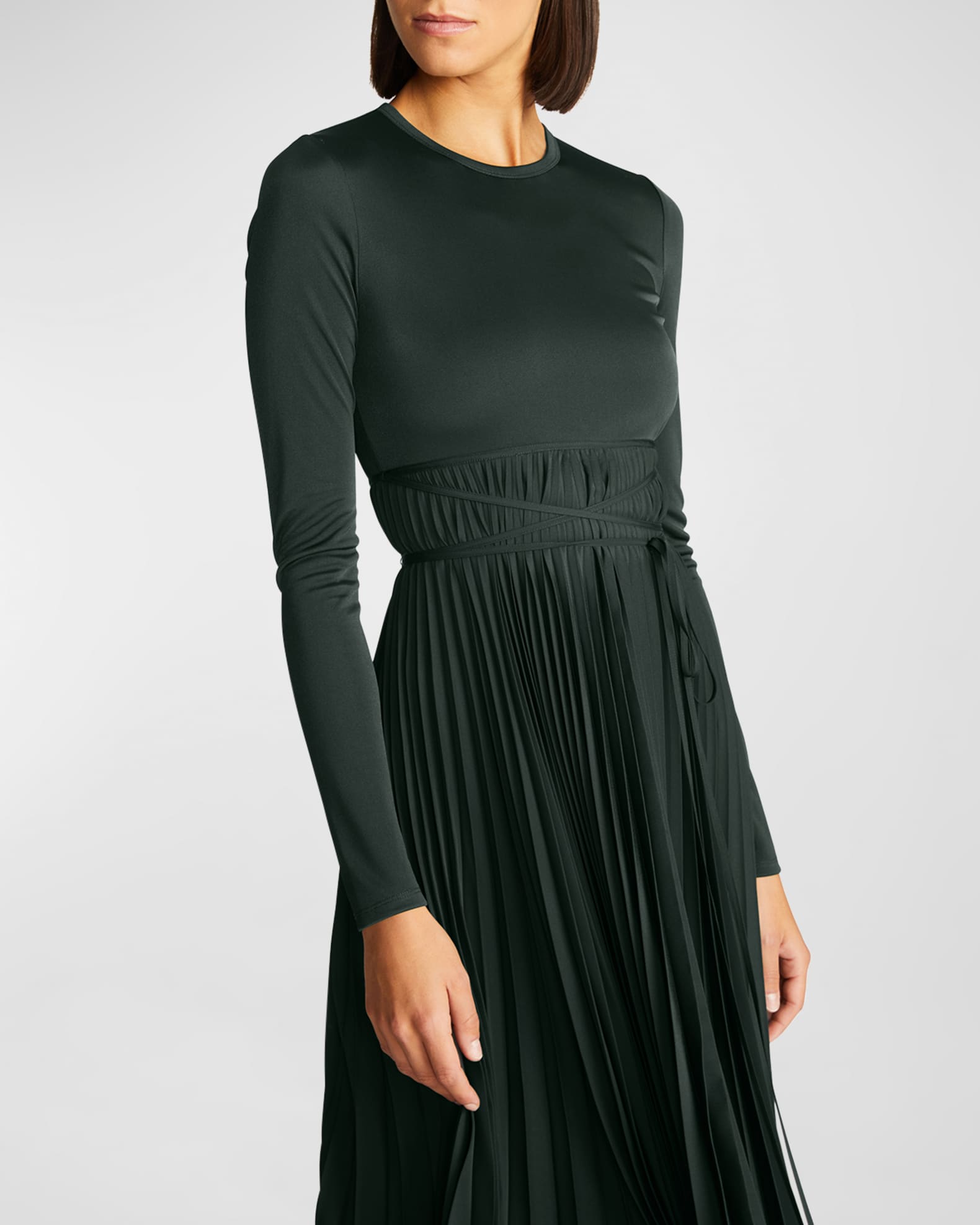 Halston Doreen Pleated A Line Jersey Midi Dress Neiman Marcus