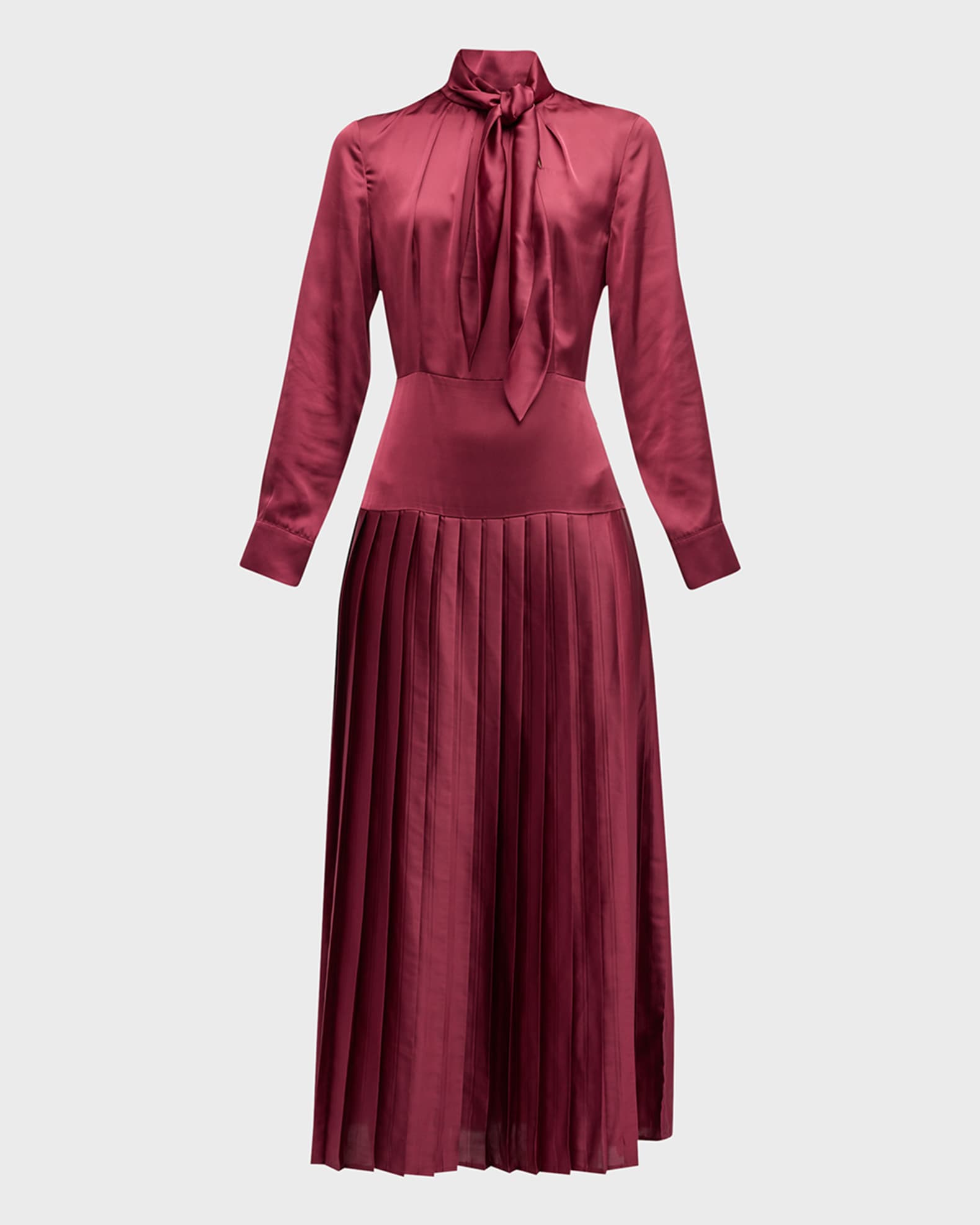pleated tie neck dress