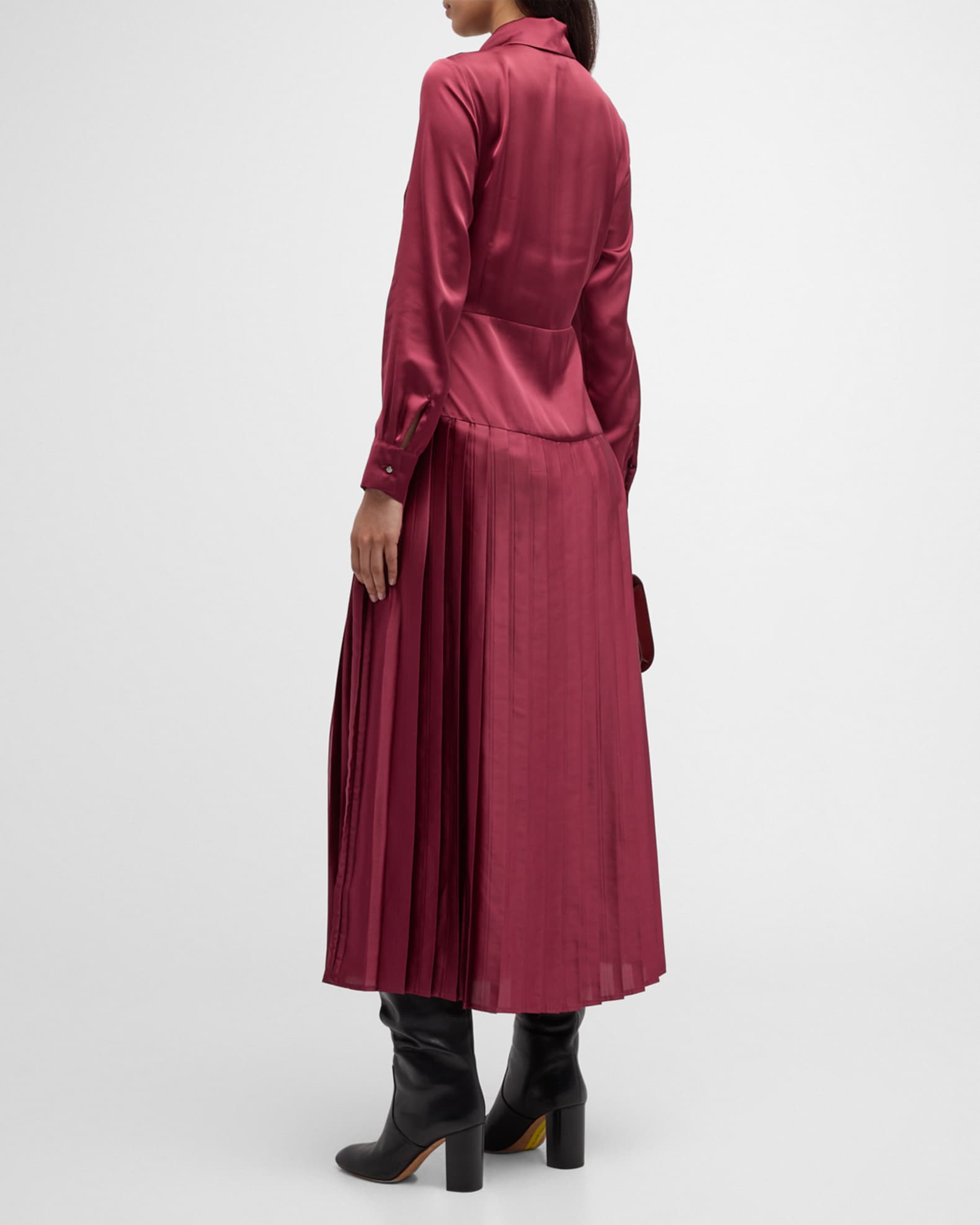 pleated tie neck dress