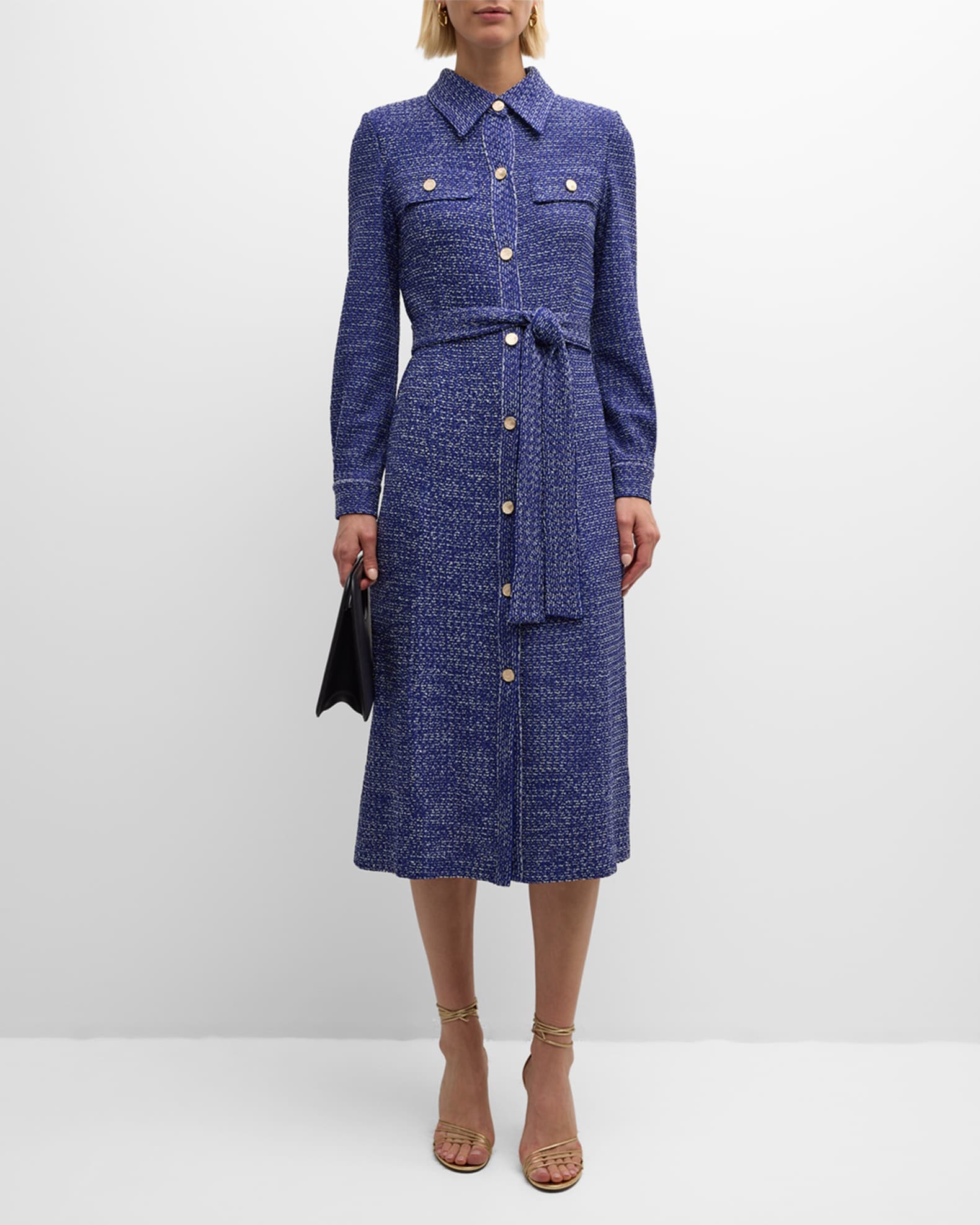 Belted Button-Front Tweed Knit Midi Dress - Heritage Fit 1