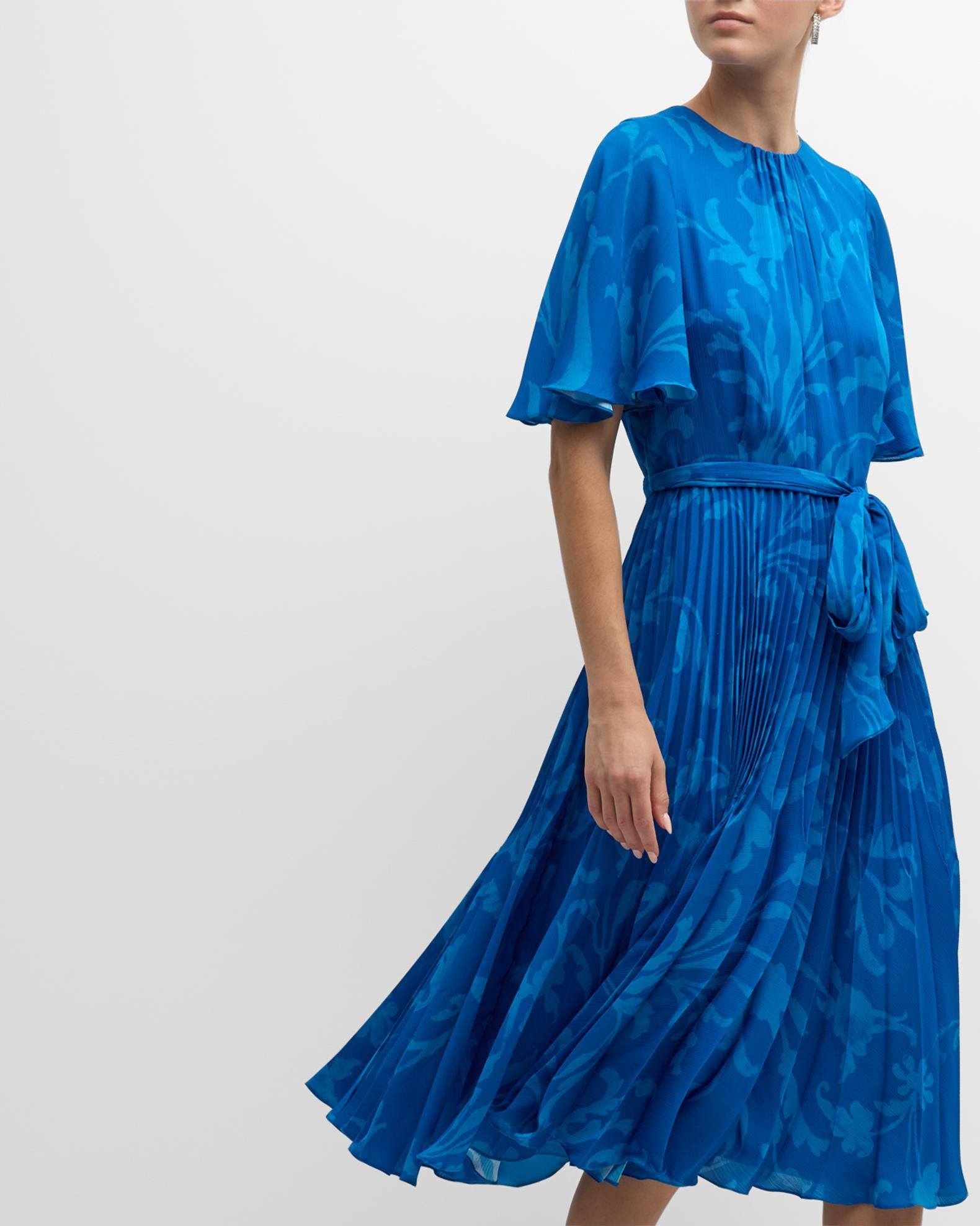 Rickie Freeman for Teri Jon Two-Tone Pleated Flutter-Sleeve Midi Dress ...
