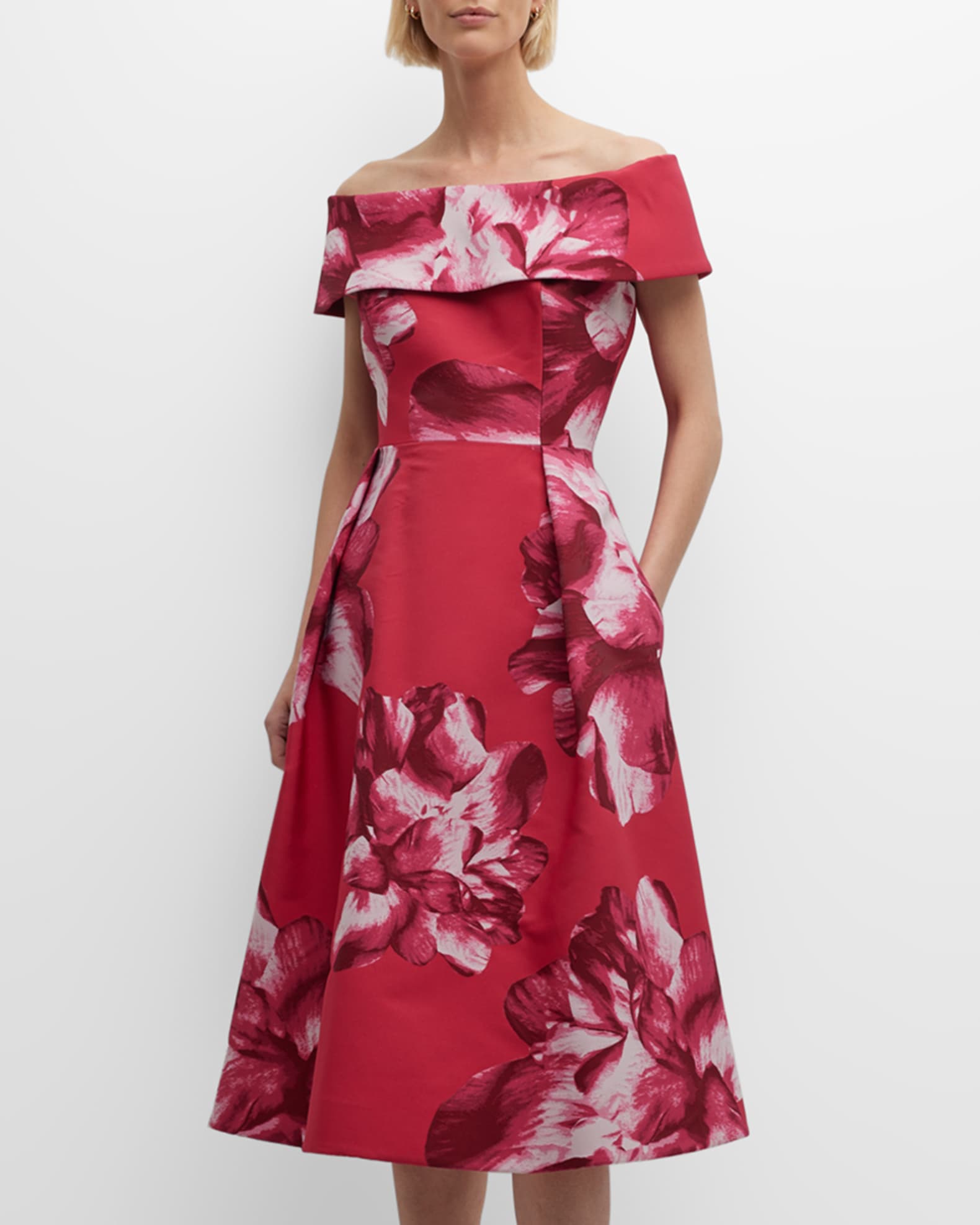 Rickie Freeman for Teri Jon OffShoulder Floral jacquard Midi Dress
