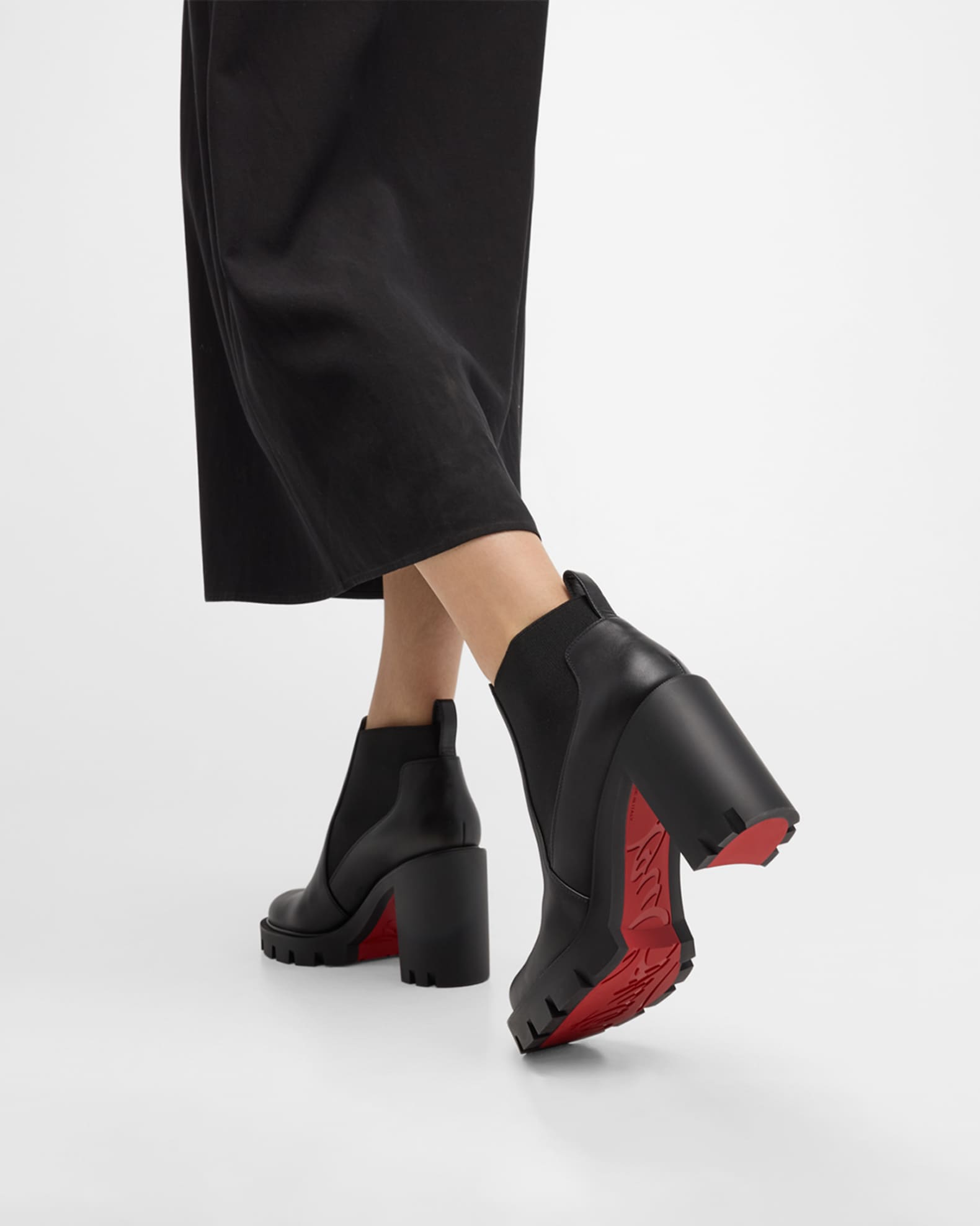 Christian Louboutin Marchacroche Leather Red Sole Chelsea Booties Neiman Marcus