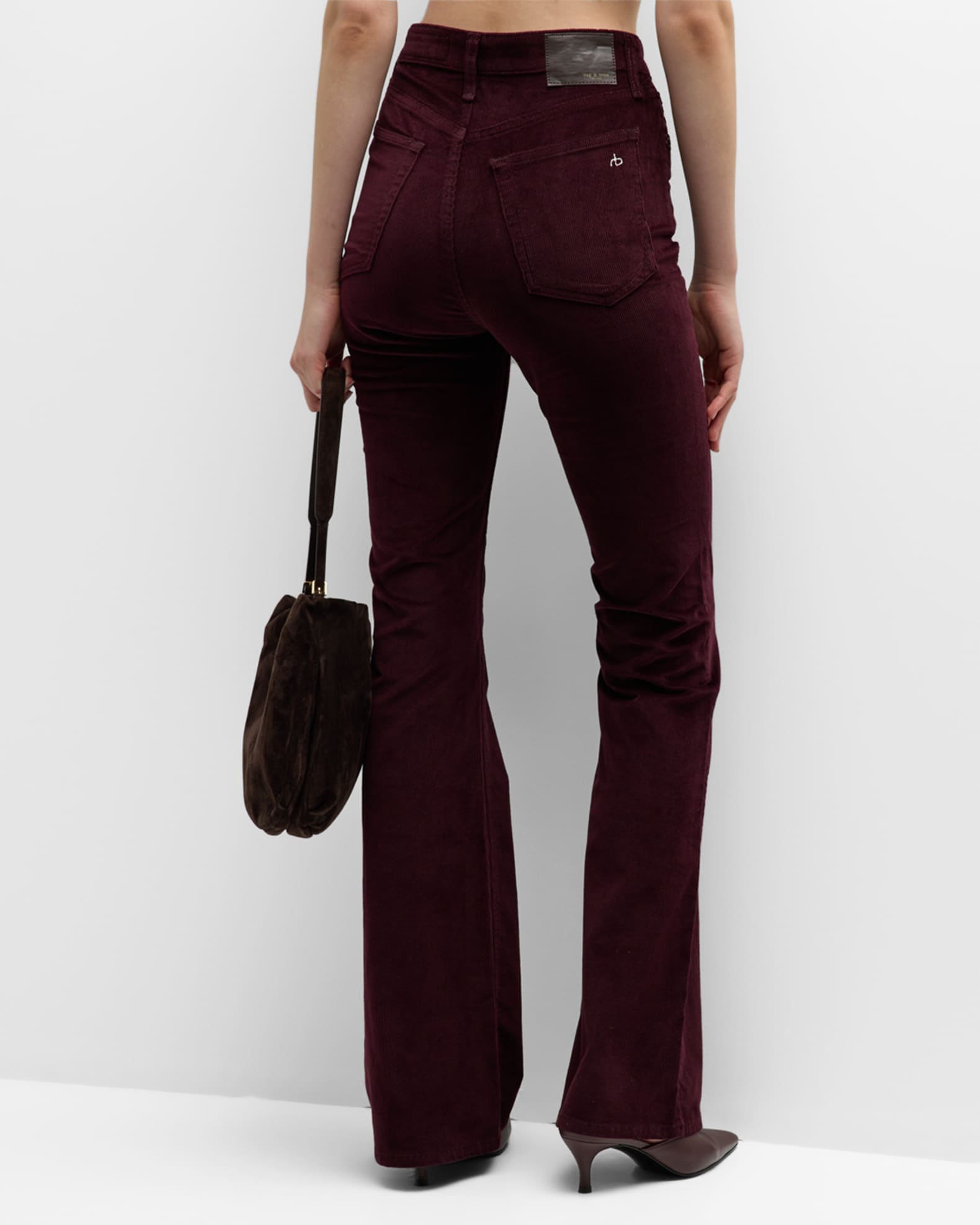 Women's Petite Corduroy High Waisted Flared Trousers