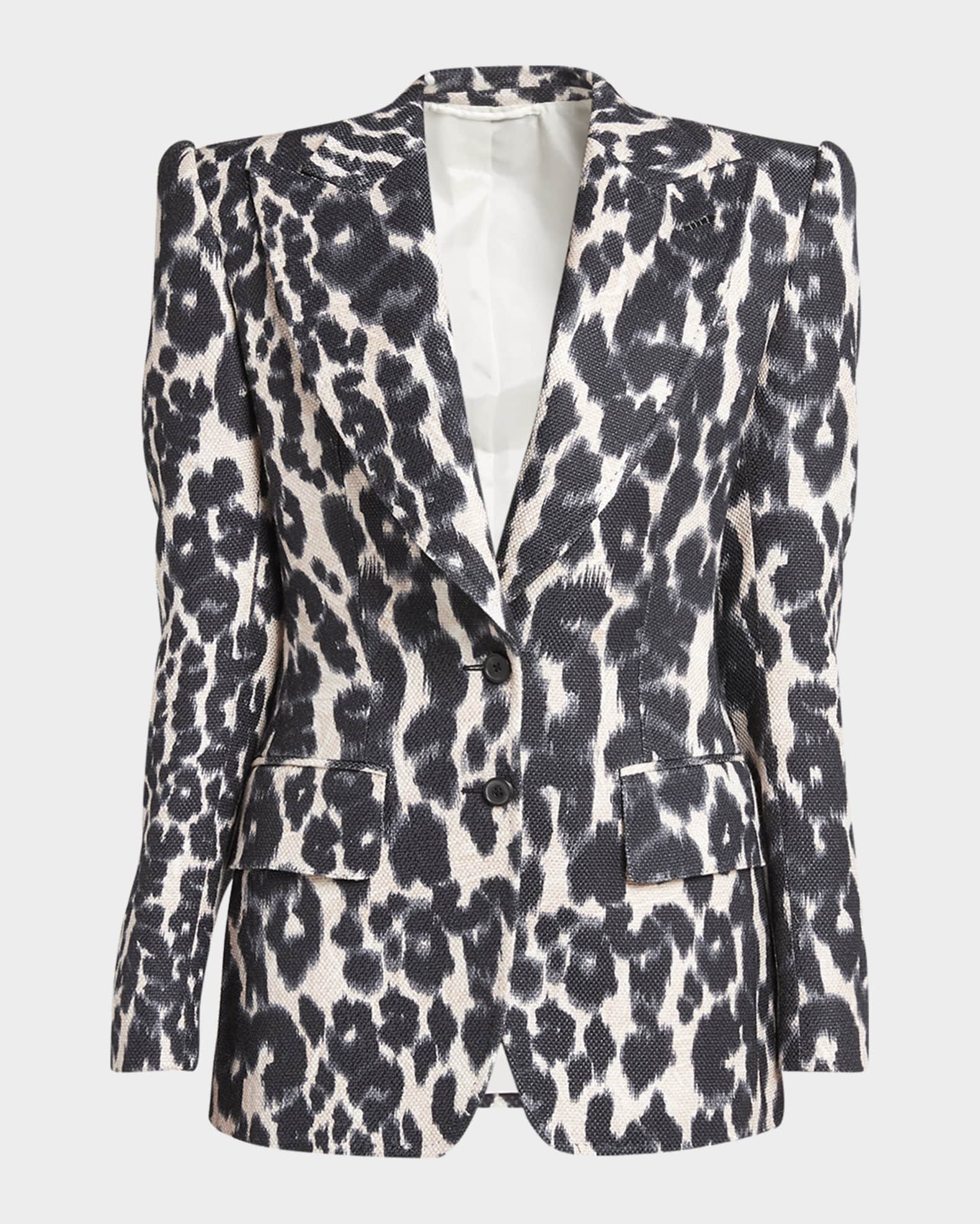 Single-breasted double crepe jacket with leopard print in Animal Print for