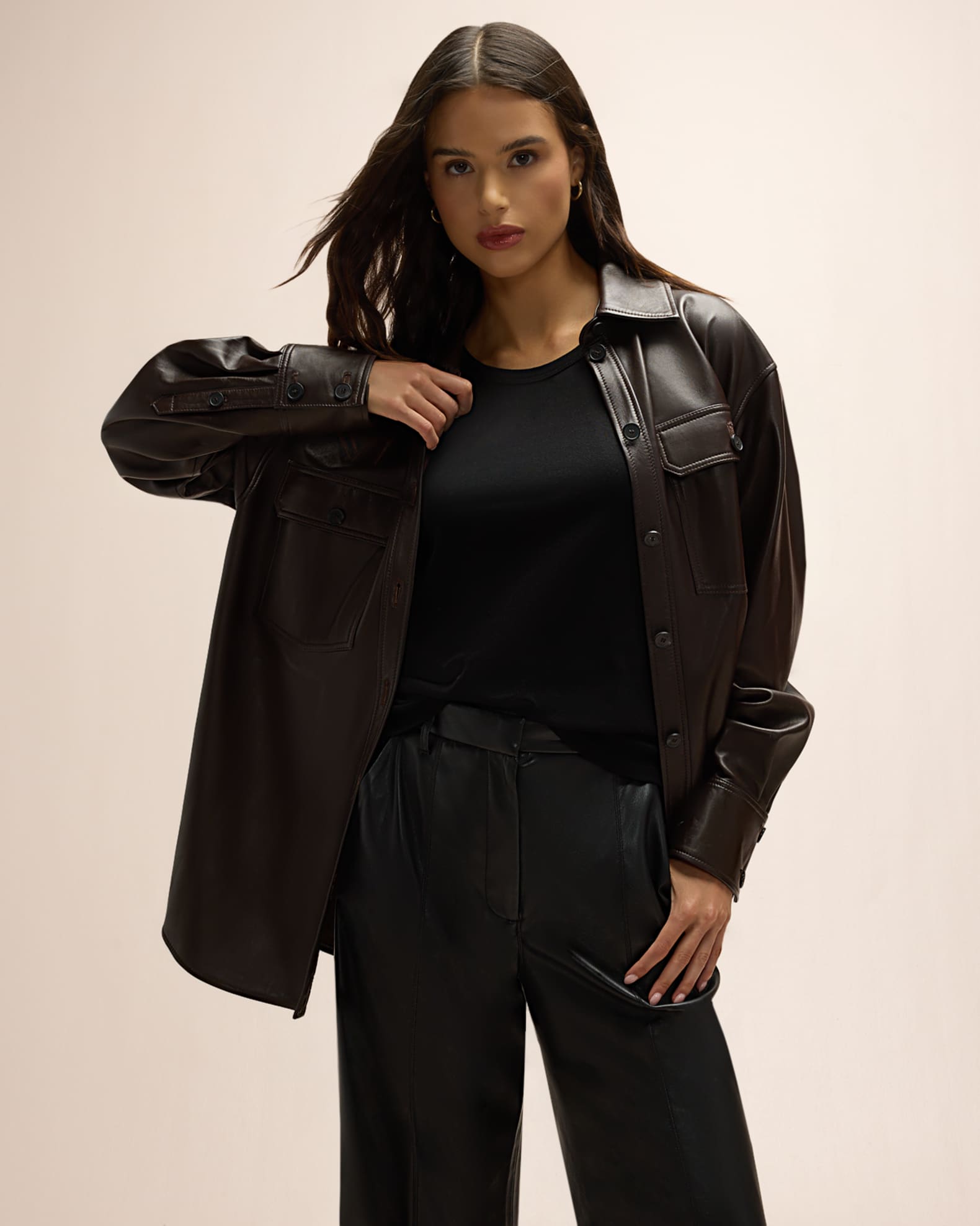 FRAME Oversized Leather Shirt Jacket | Neiman Marcus