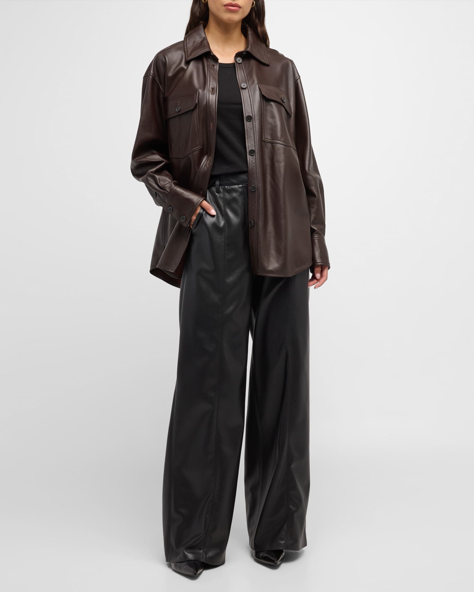 FRAME Oversized Leather Shirt Jacket | Neiman Marcus