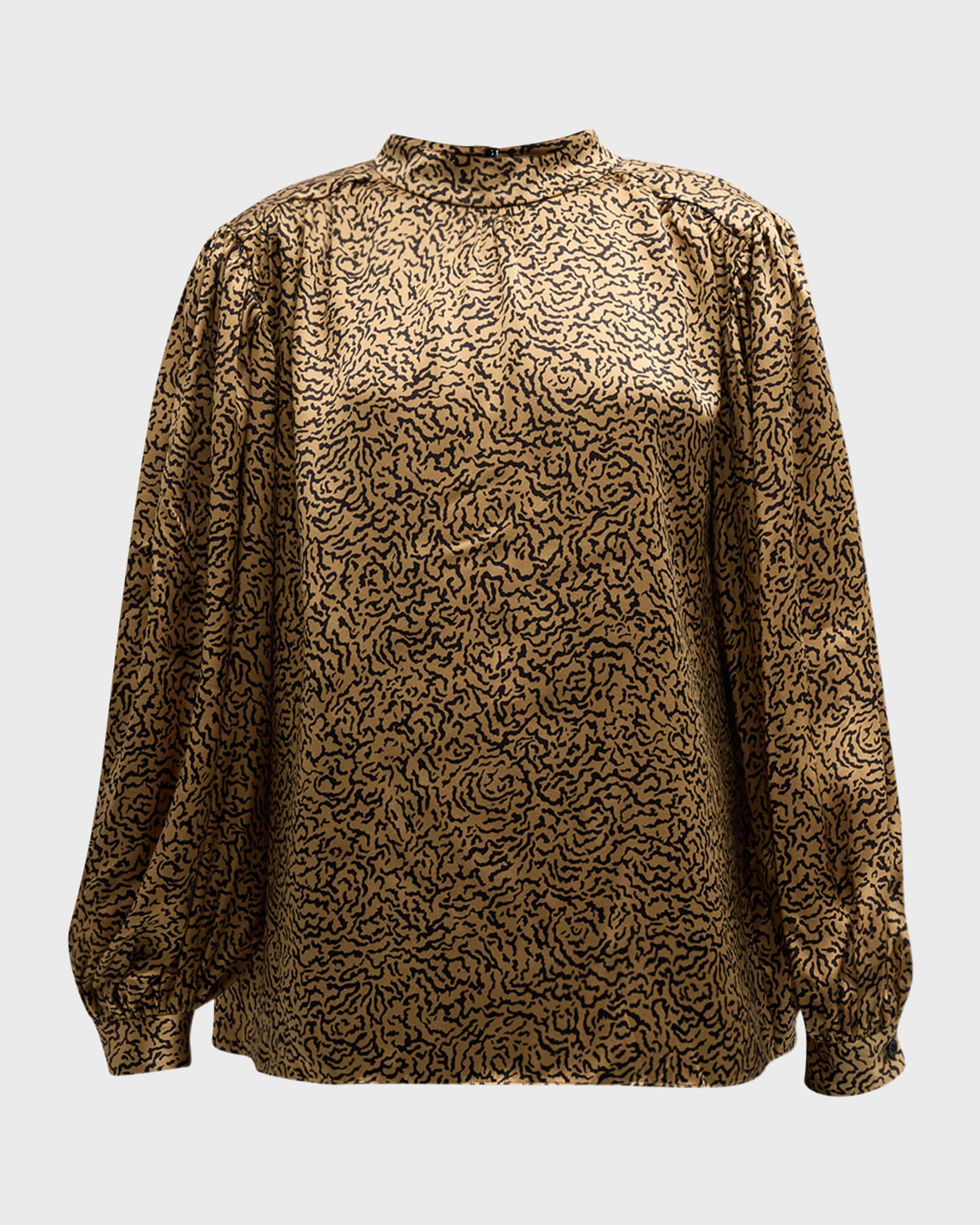 FRAME Shirred Silk Mock-Neck Blouse